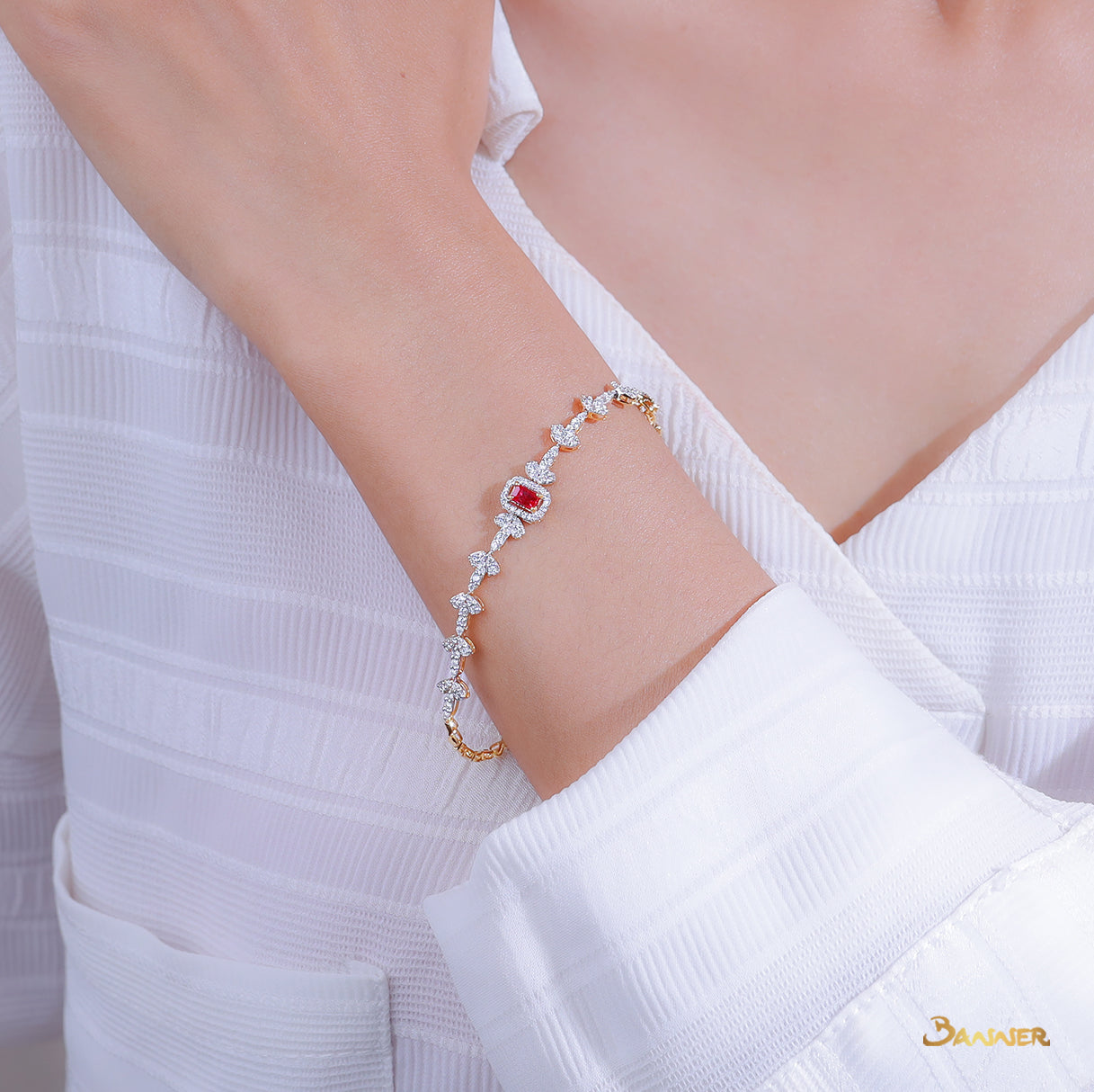 Ruby and Diamond Halo Bracelet