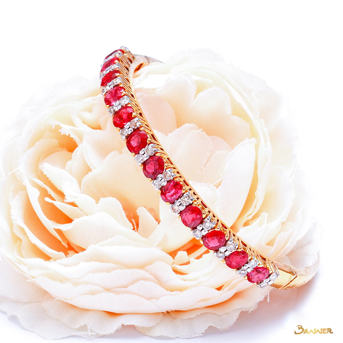 Natural Ruby and Diamond Alternating Bracelet