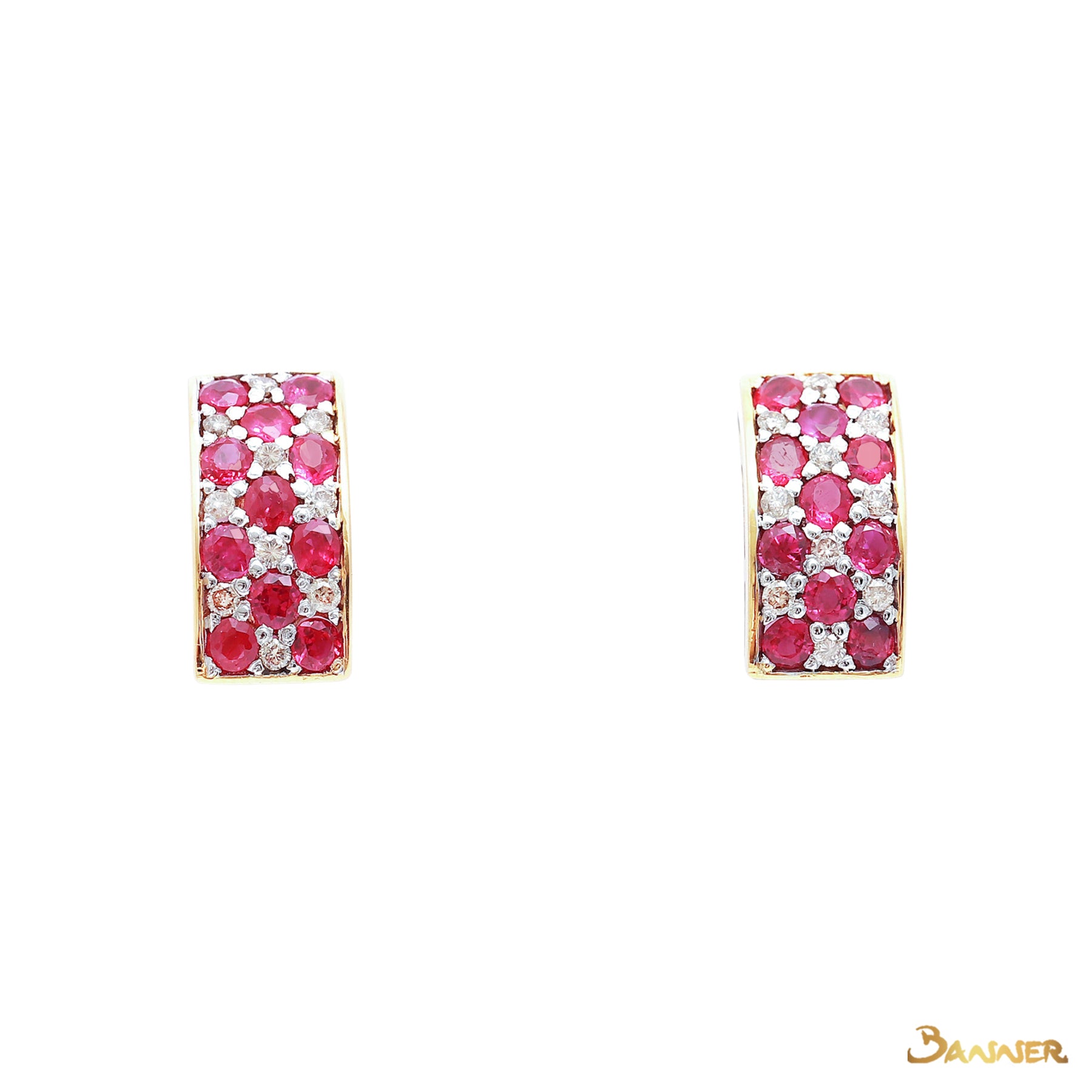Ruby and Diamond Checkered Stud Earrings