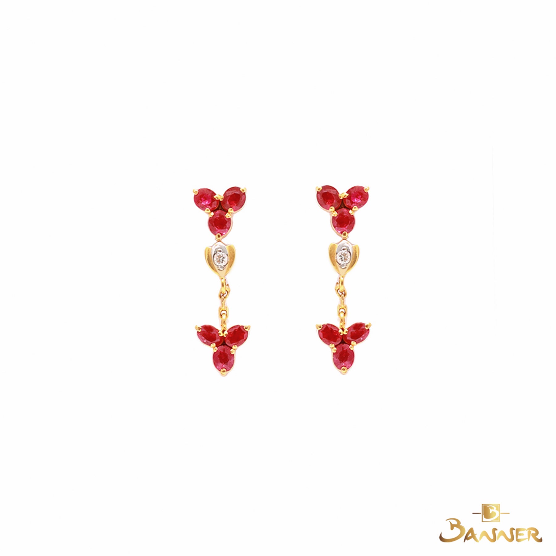 Ruby and Diamond Flower Earrings