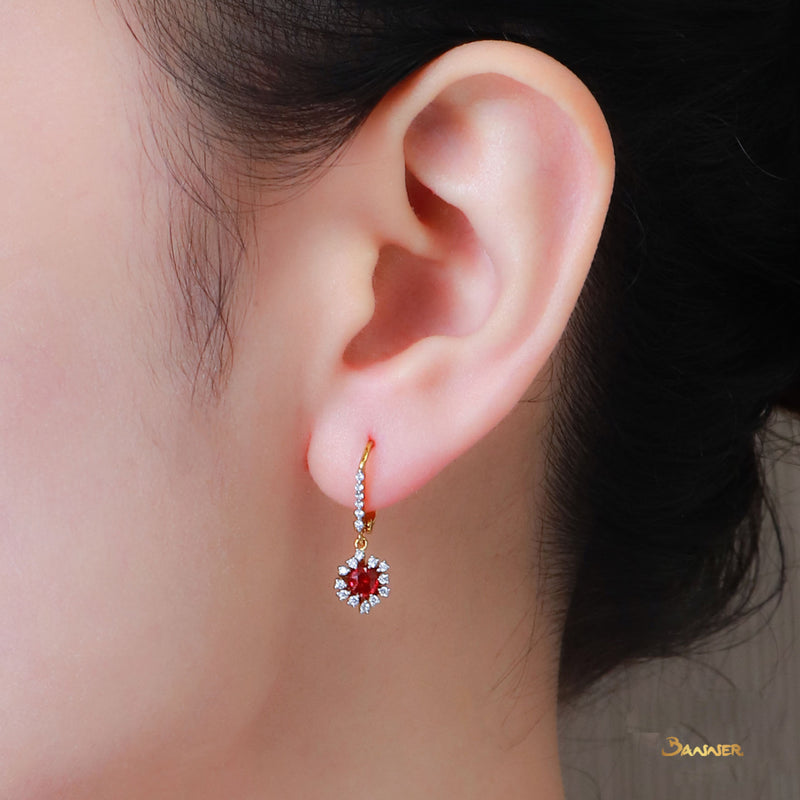 Ruby and Diamond Rose Dangle Earrings