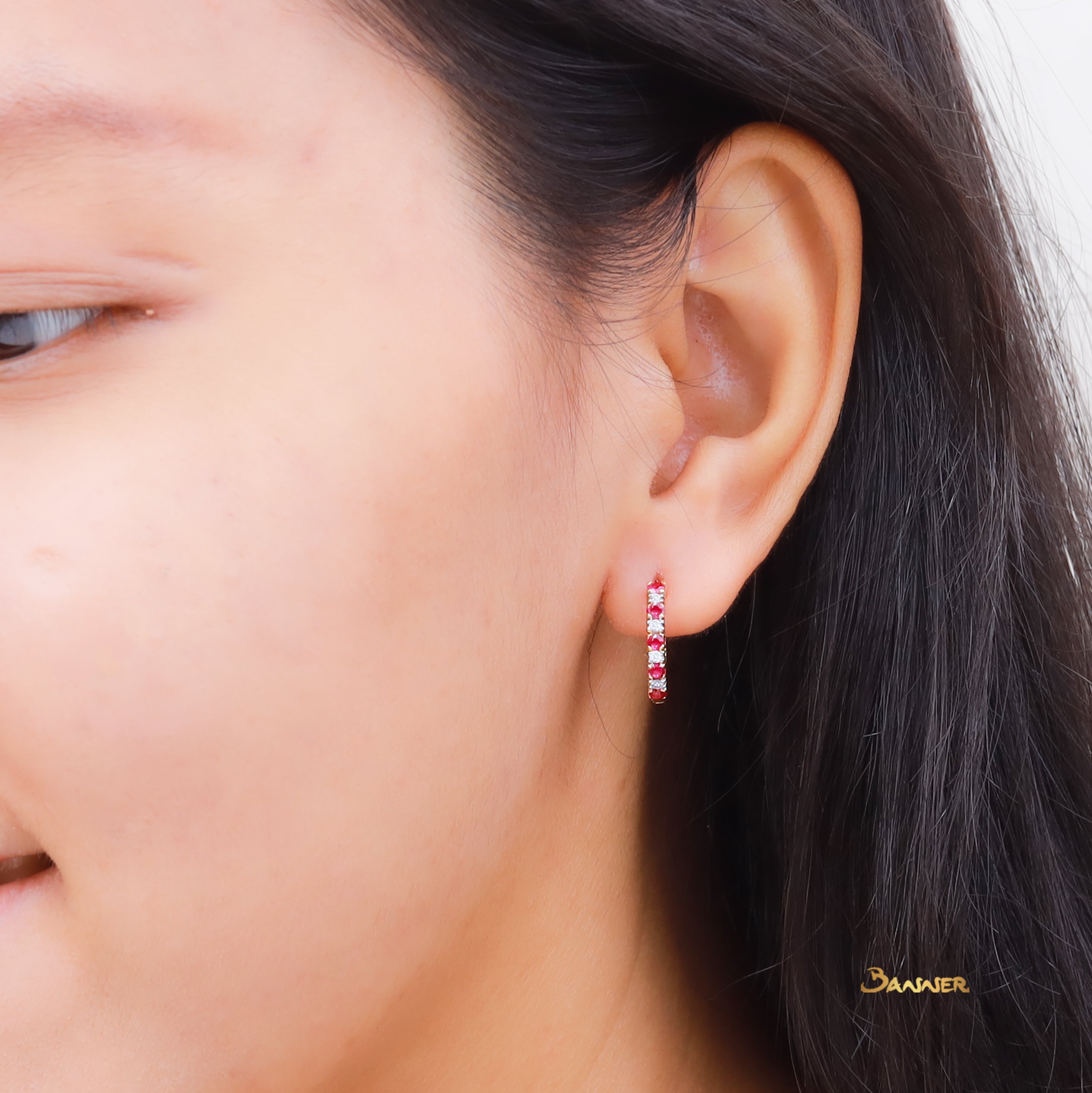 Ruby and Diamond Petite Huggie Earrings