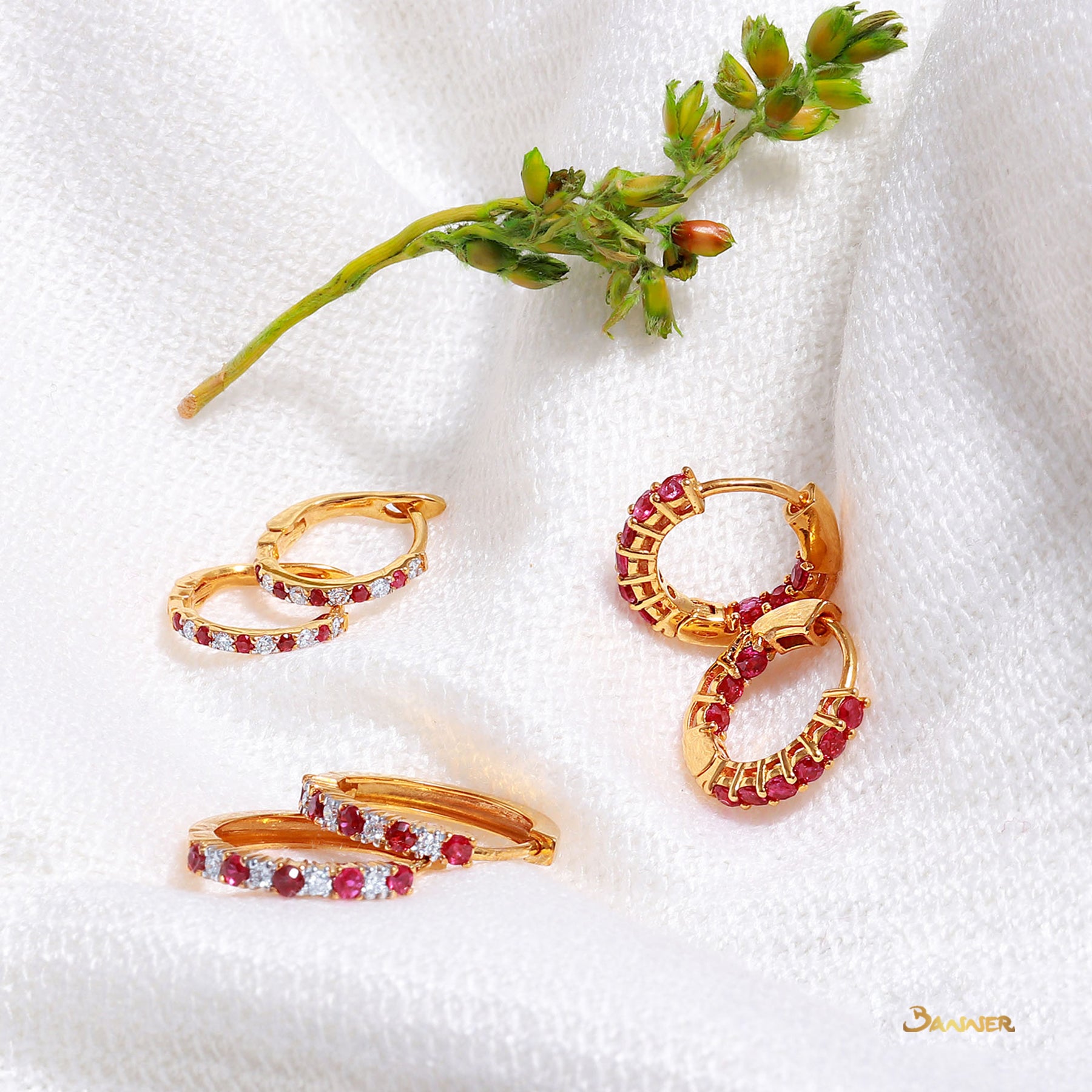 Ruby and Diamond Petite Huggie Earrings