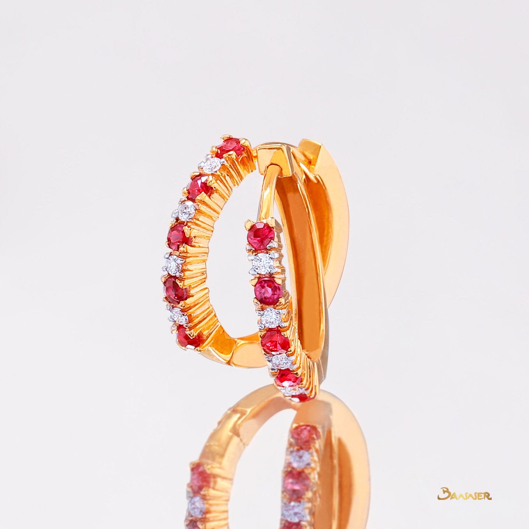 Ruby and Diamond Petite Huggie Earrings