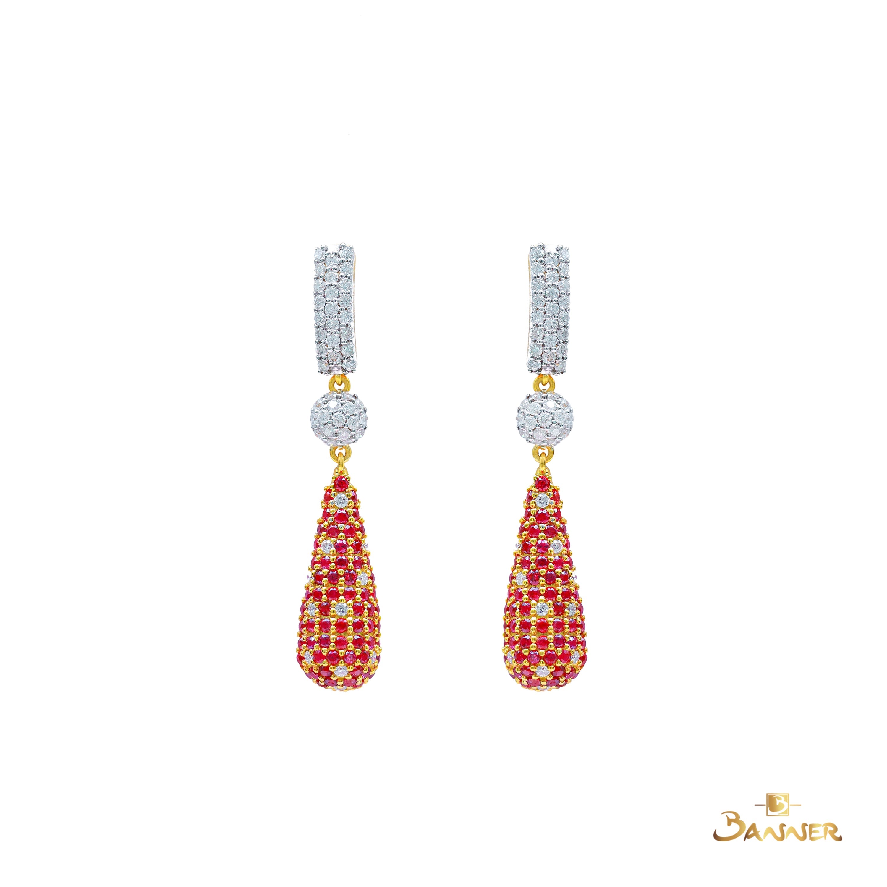 Ruby and Diamond Pixel Earrings