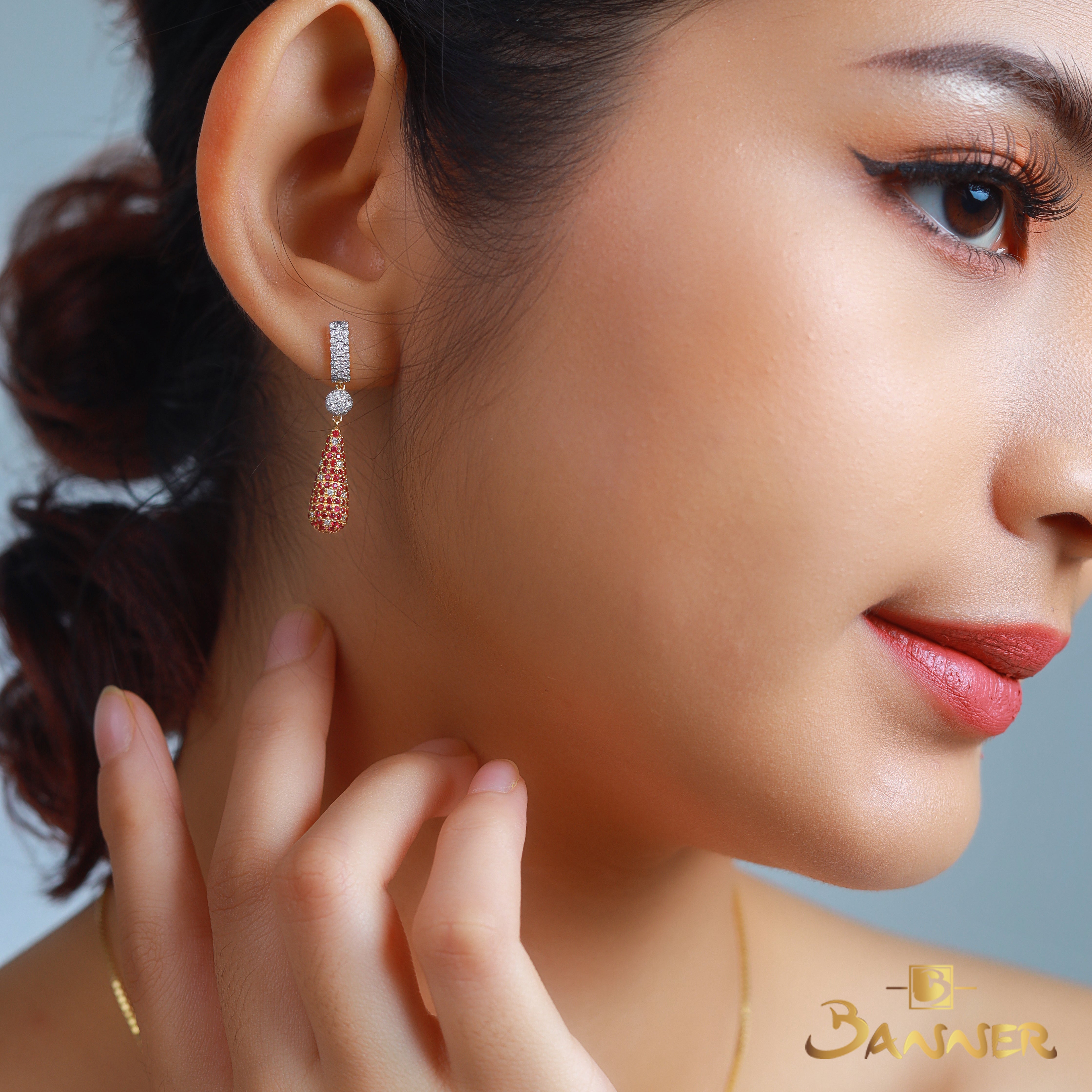 Ruby and Diamond Pixel Earrings