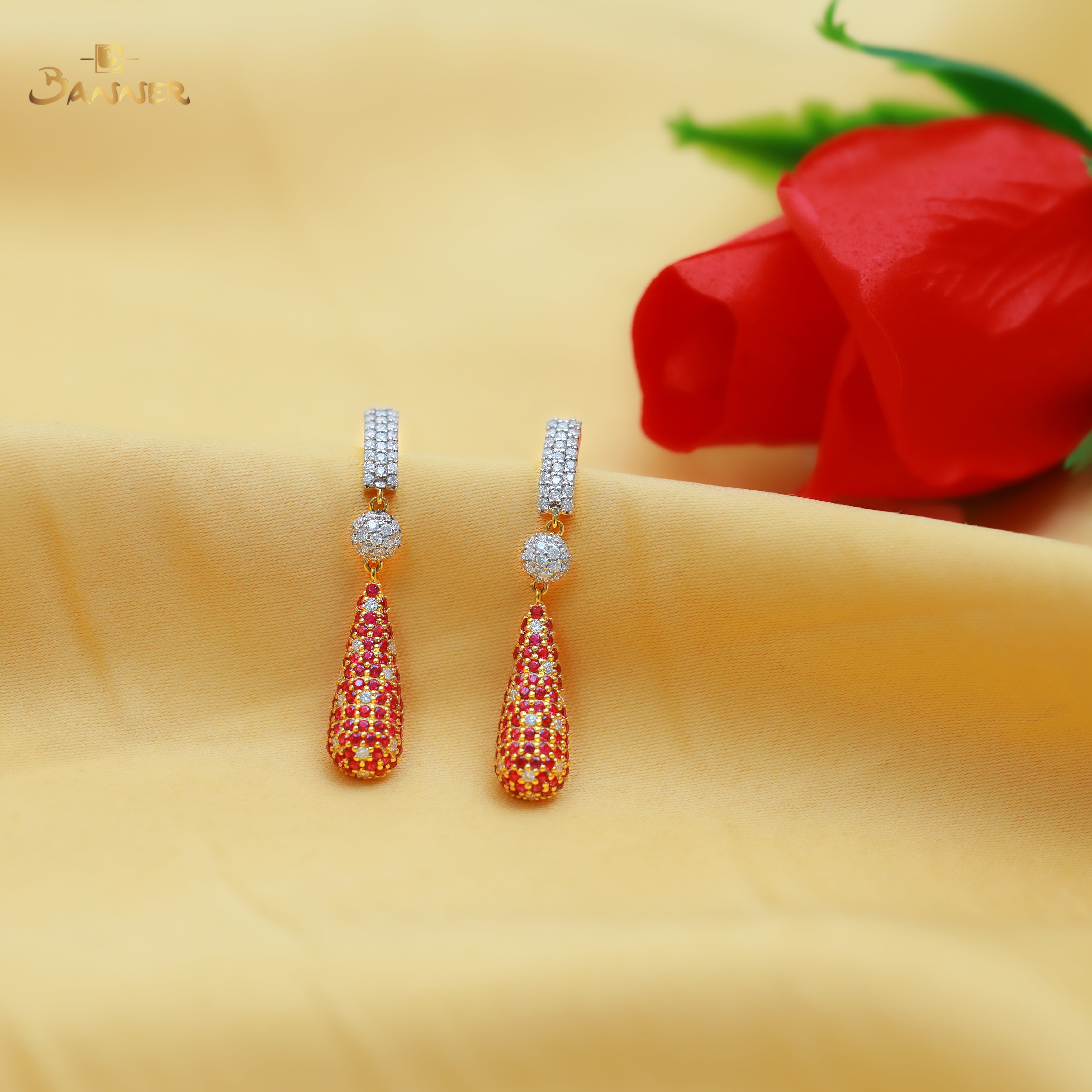 Ruby and Diamond Pixel Earrings