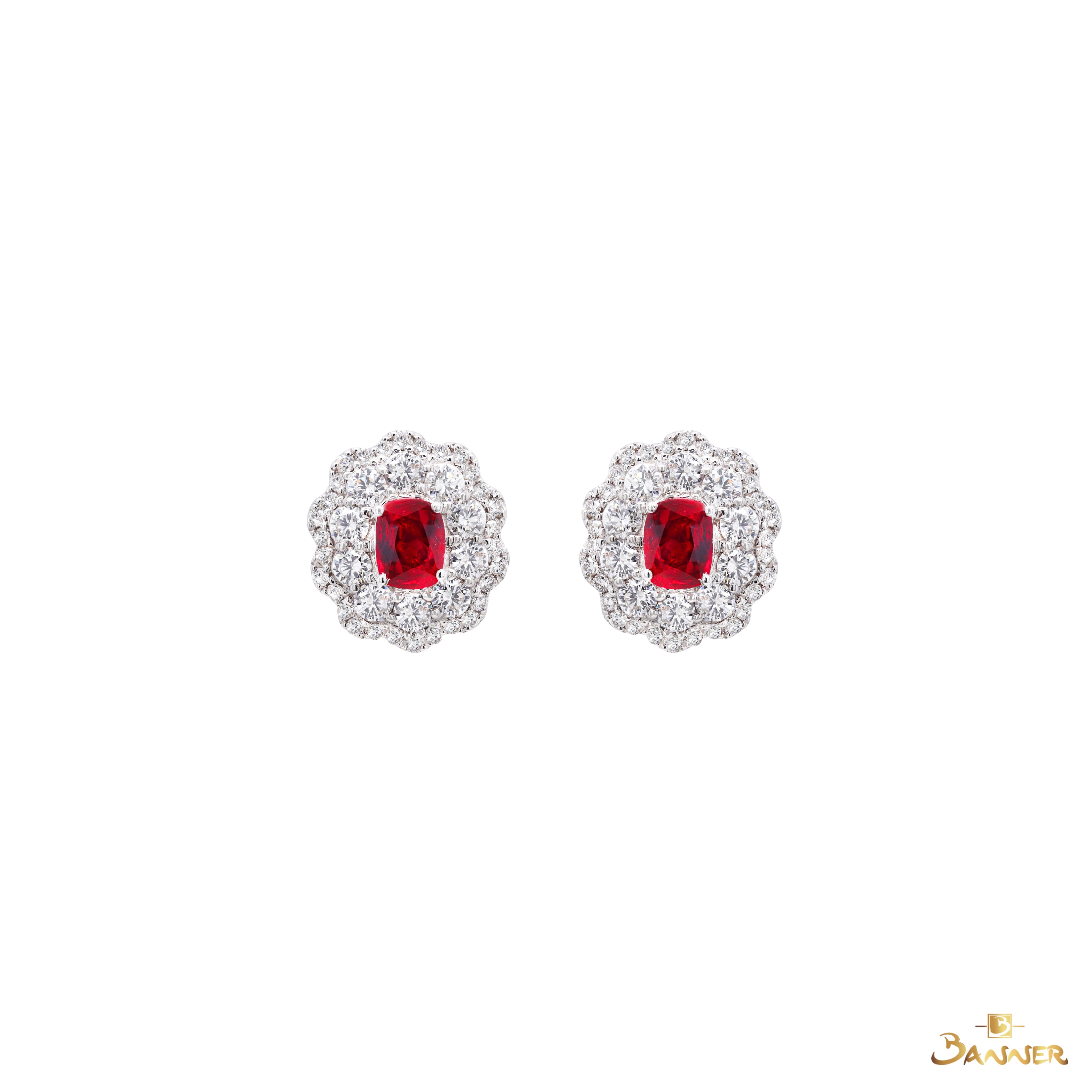 Ruby and Diamond Floral Earrings