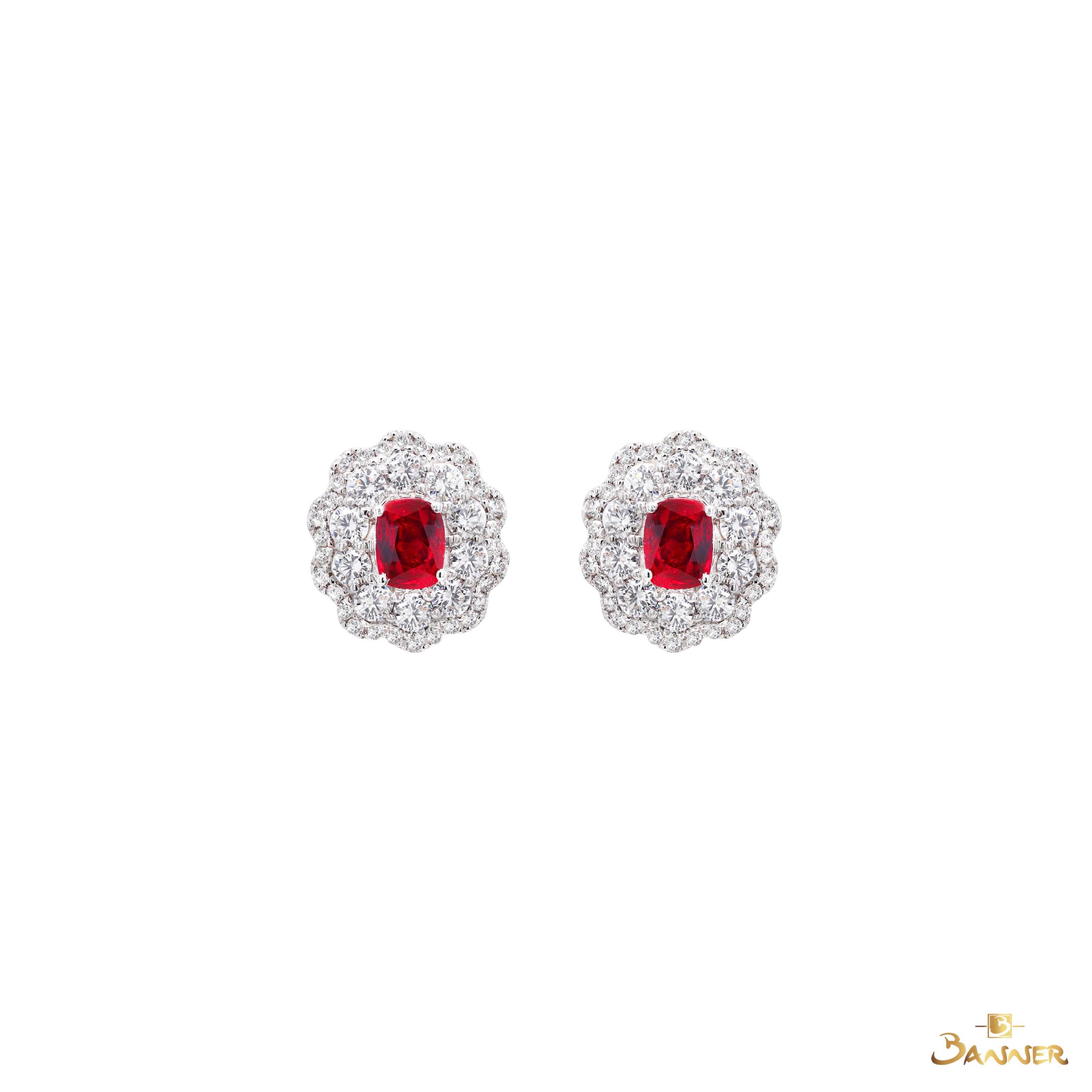 Ruby and Diamond Floral Earrings