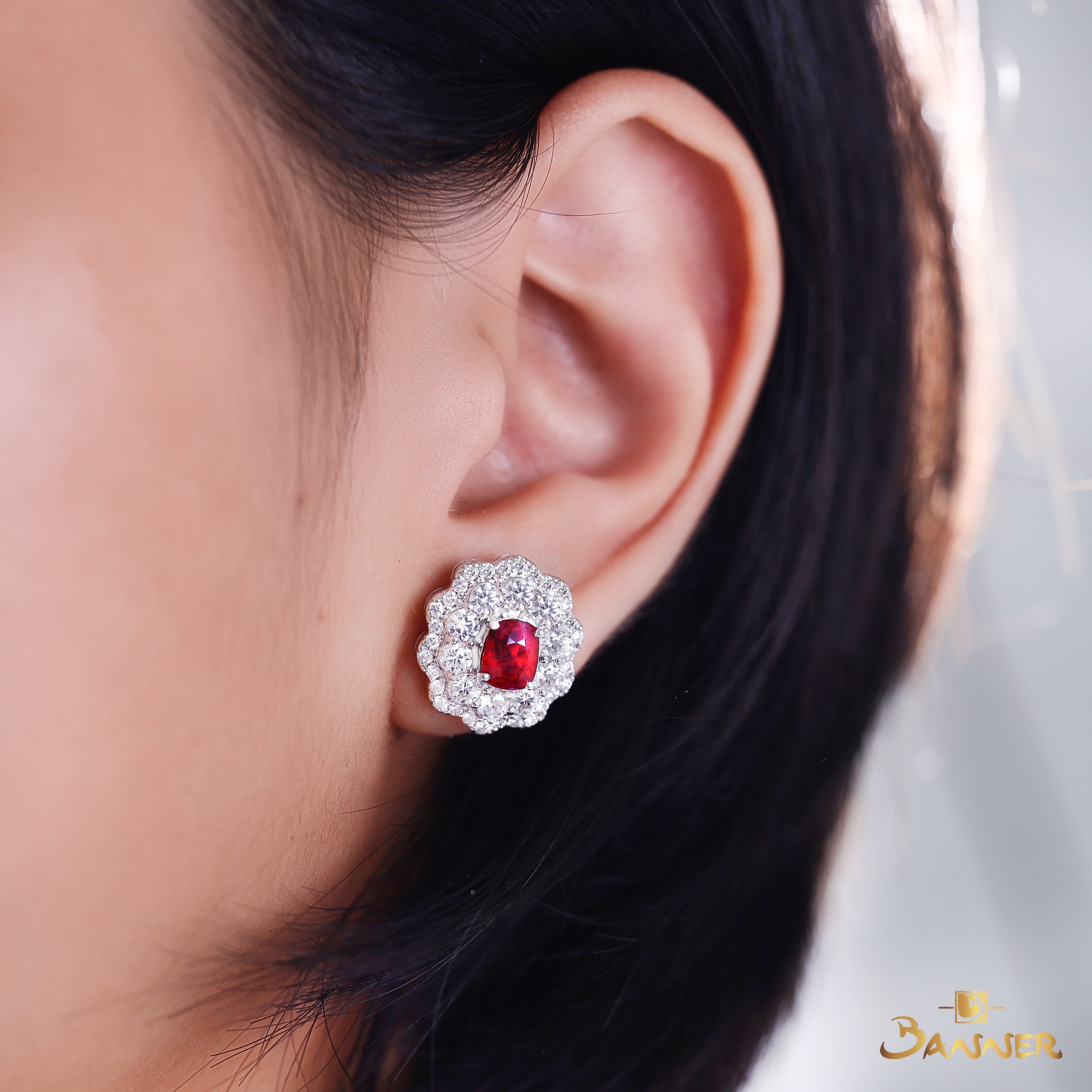 Ruby and Diamond Floral Earrings