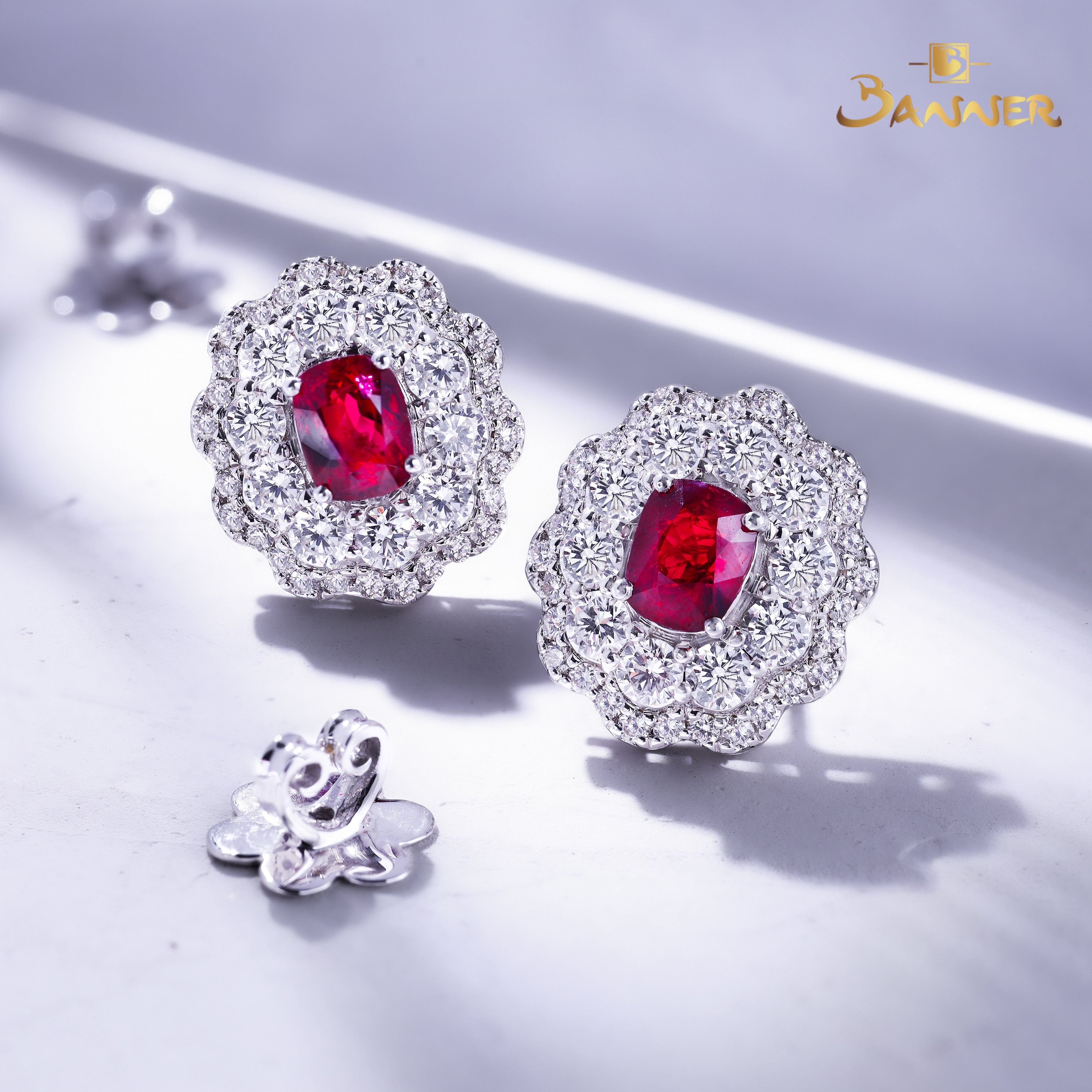 Ruby and Diamond Floral Earrings