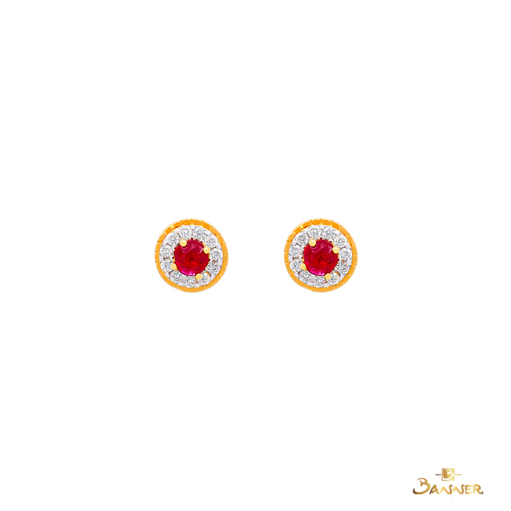Ruby and Diamond Orbit Halo Earrings