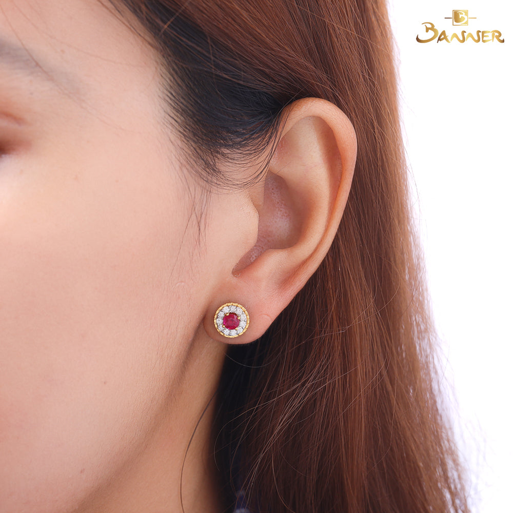 Ruby and Diamond Orbit Halo Earrings