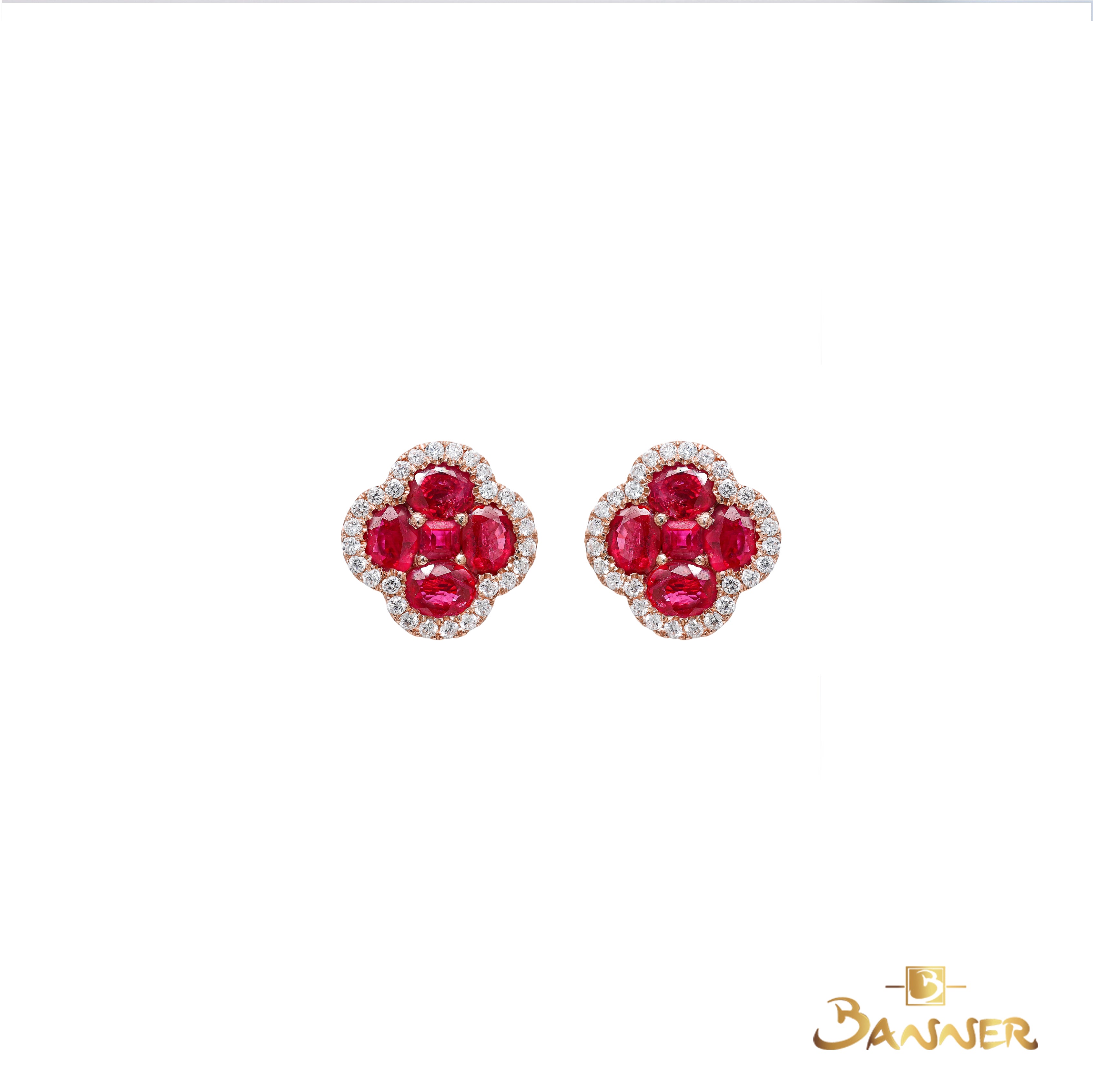 Ruby and Diamond Clover Earrings