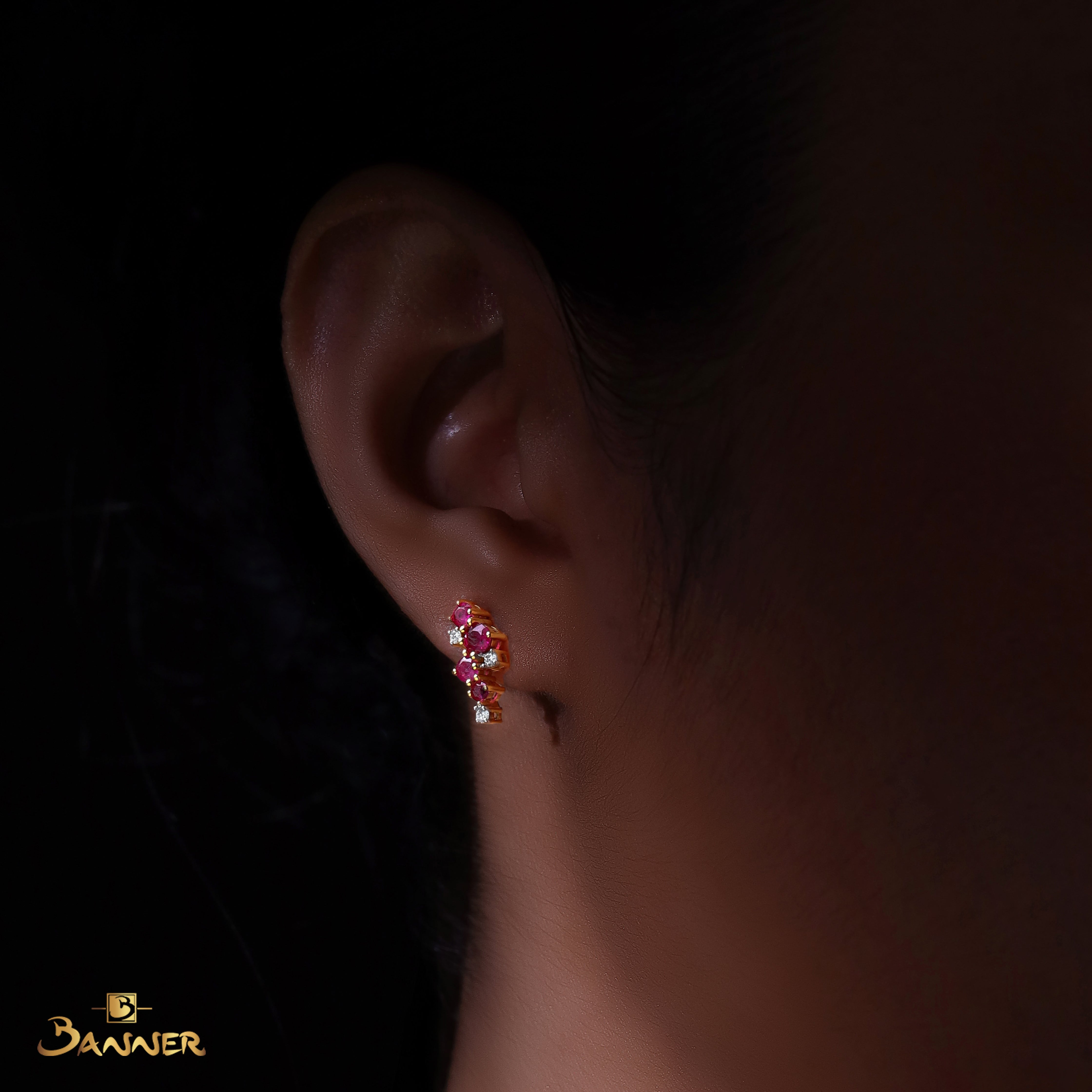 Ruby and Diamond Bezel Earrings