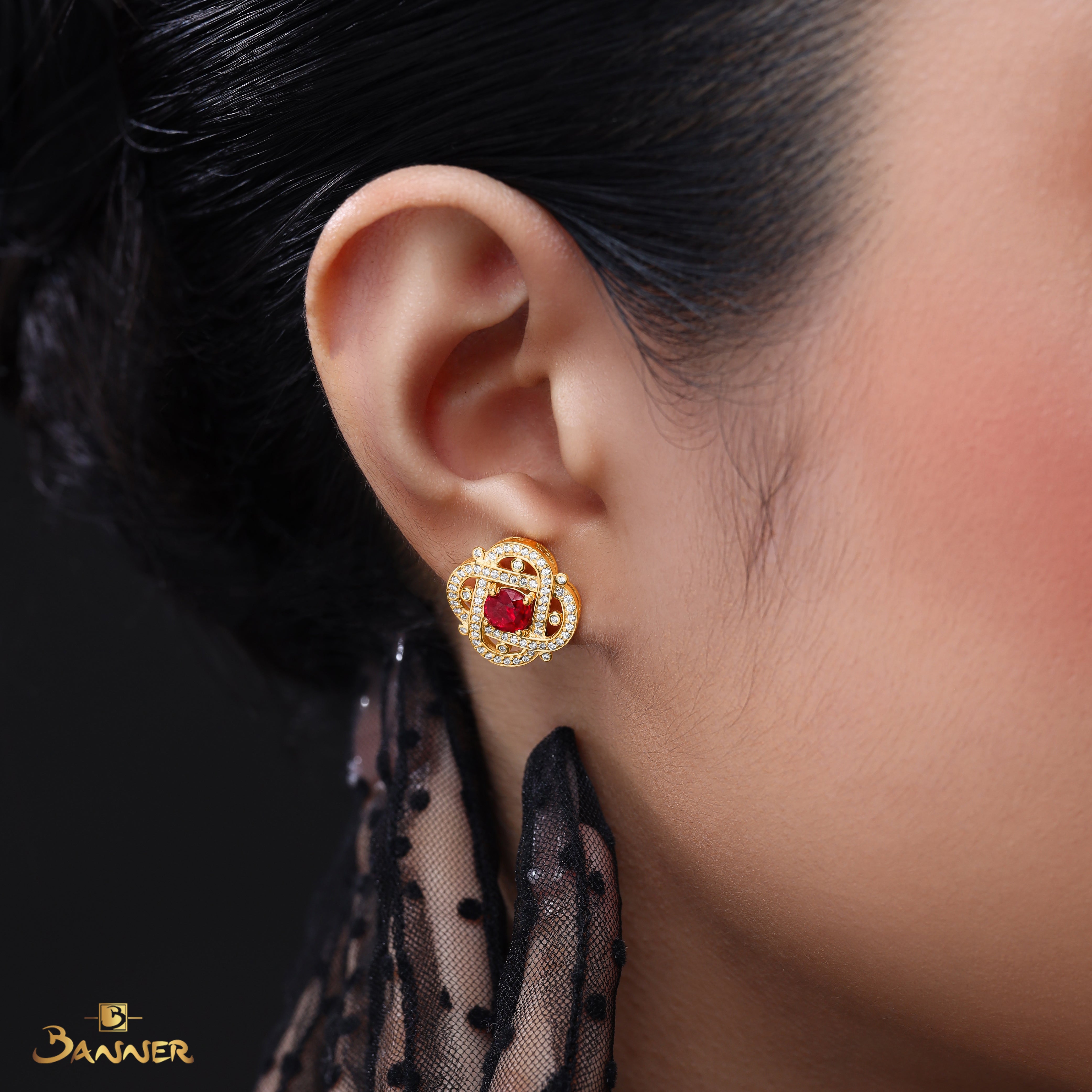 Ruby and Diamond Knot Earrings