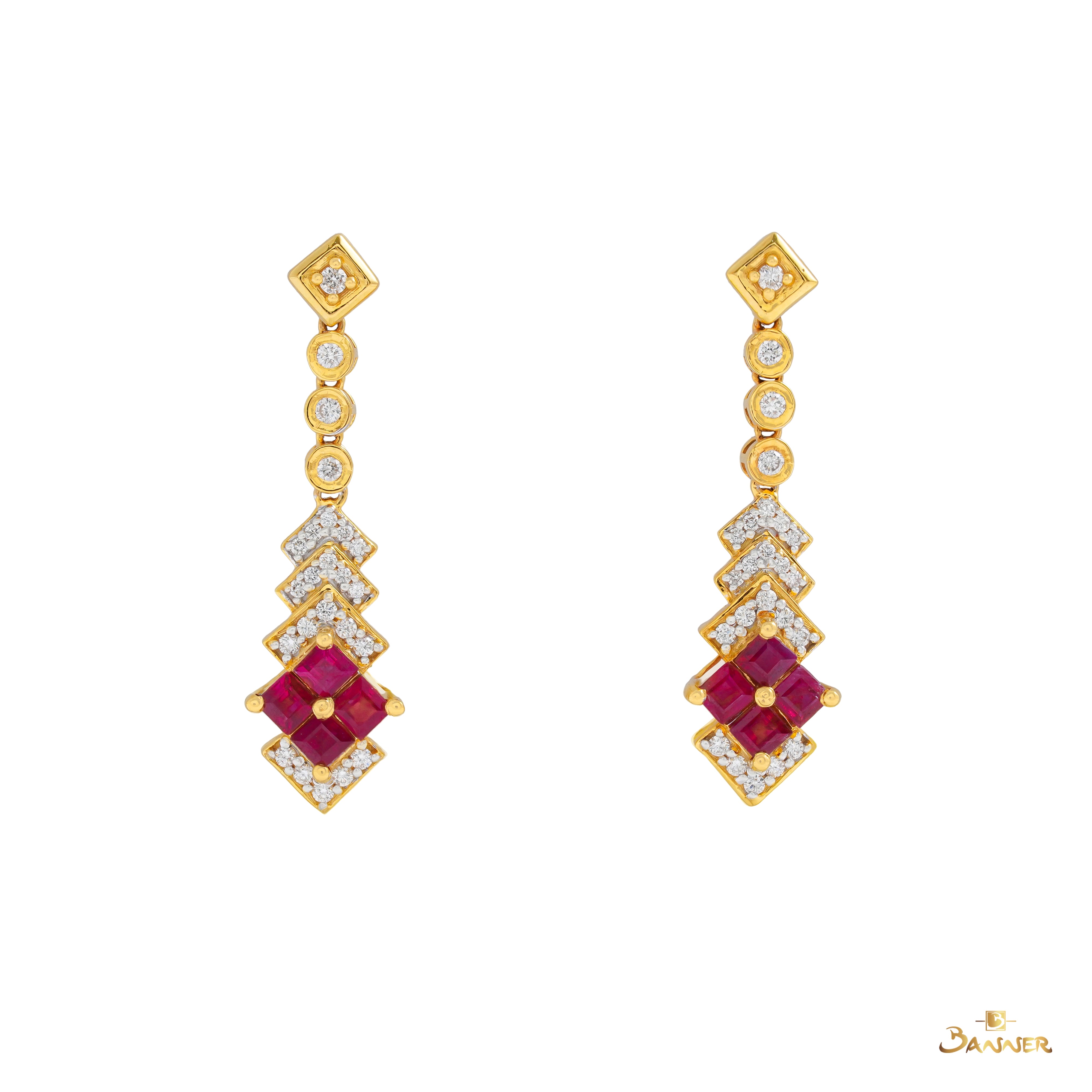 Ruby and Diamond Ember Dangle Earrings