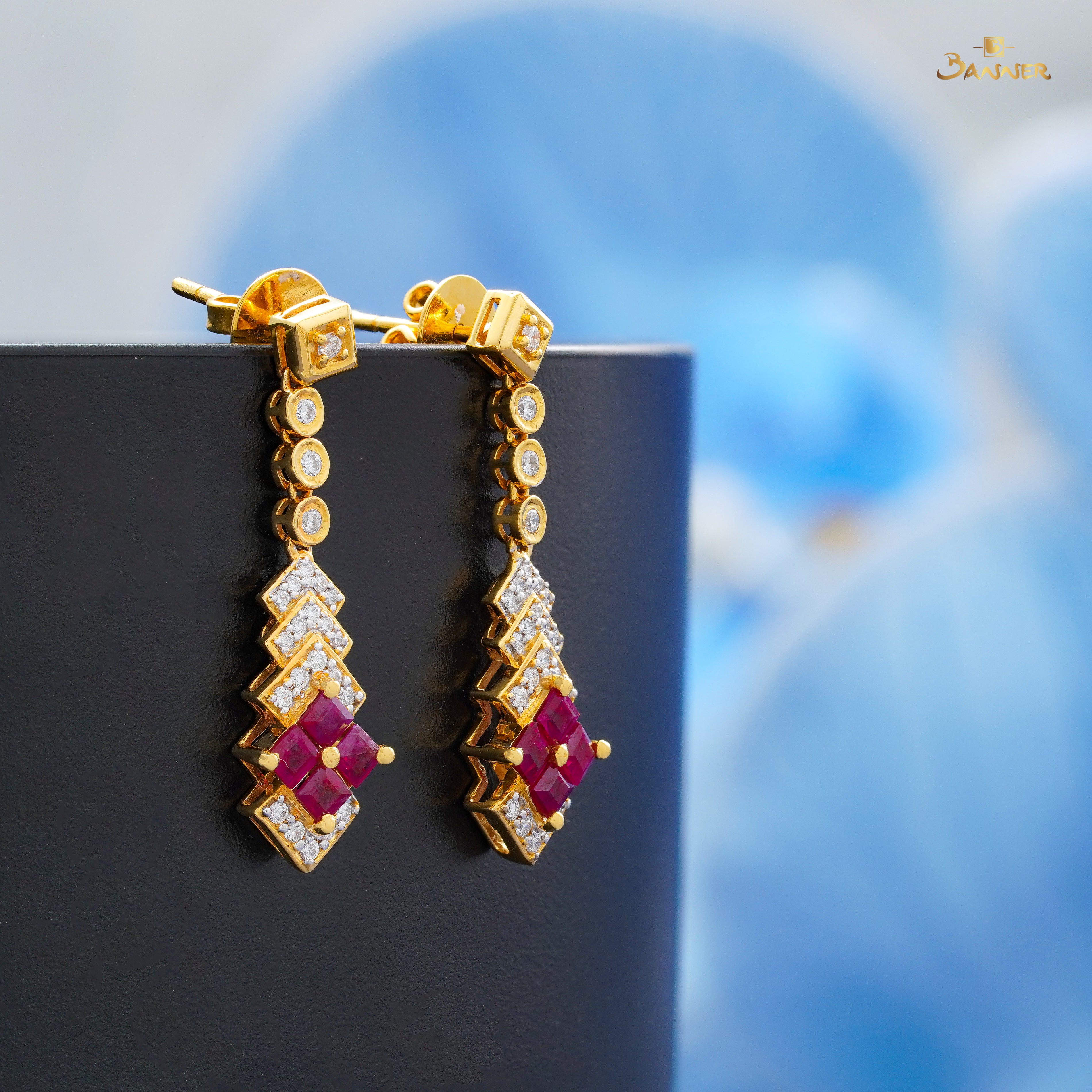 Ruby and Diamond Ember Dangle Earrings