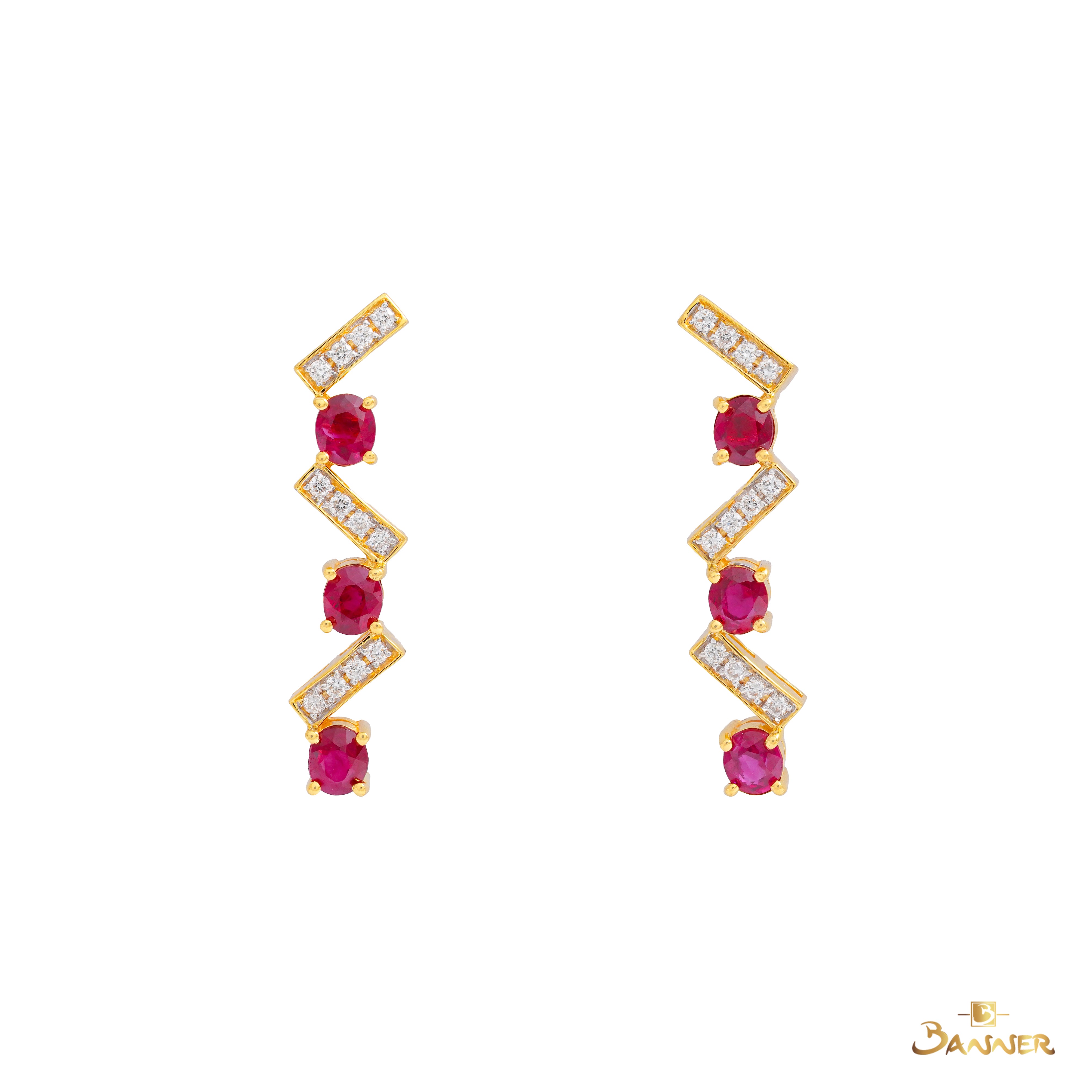 Ruby and Diamond Zig-zag Earrings