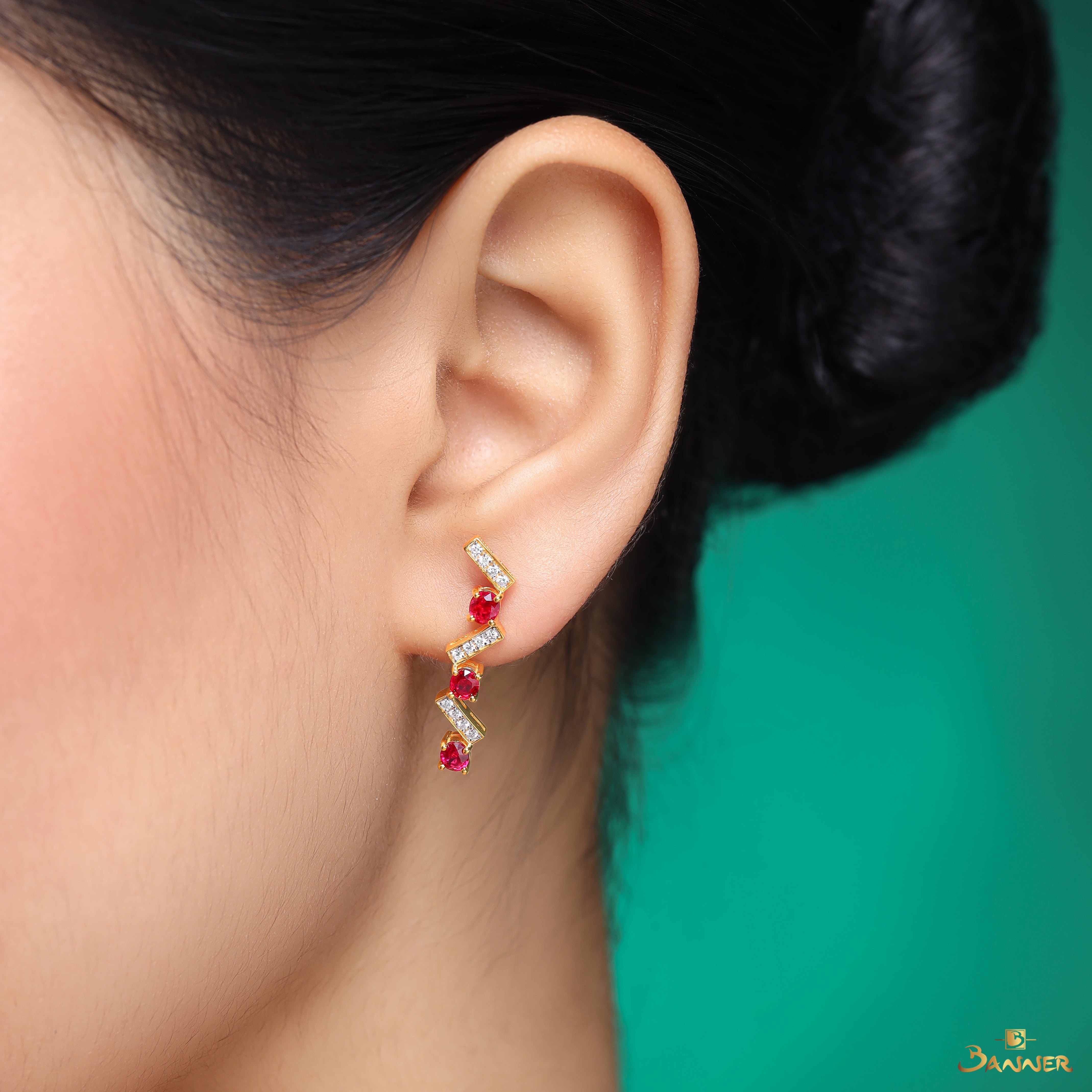 Ruby and Diamond Zig-zag Earrings