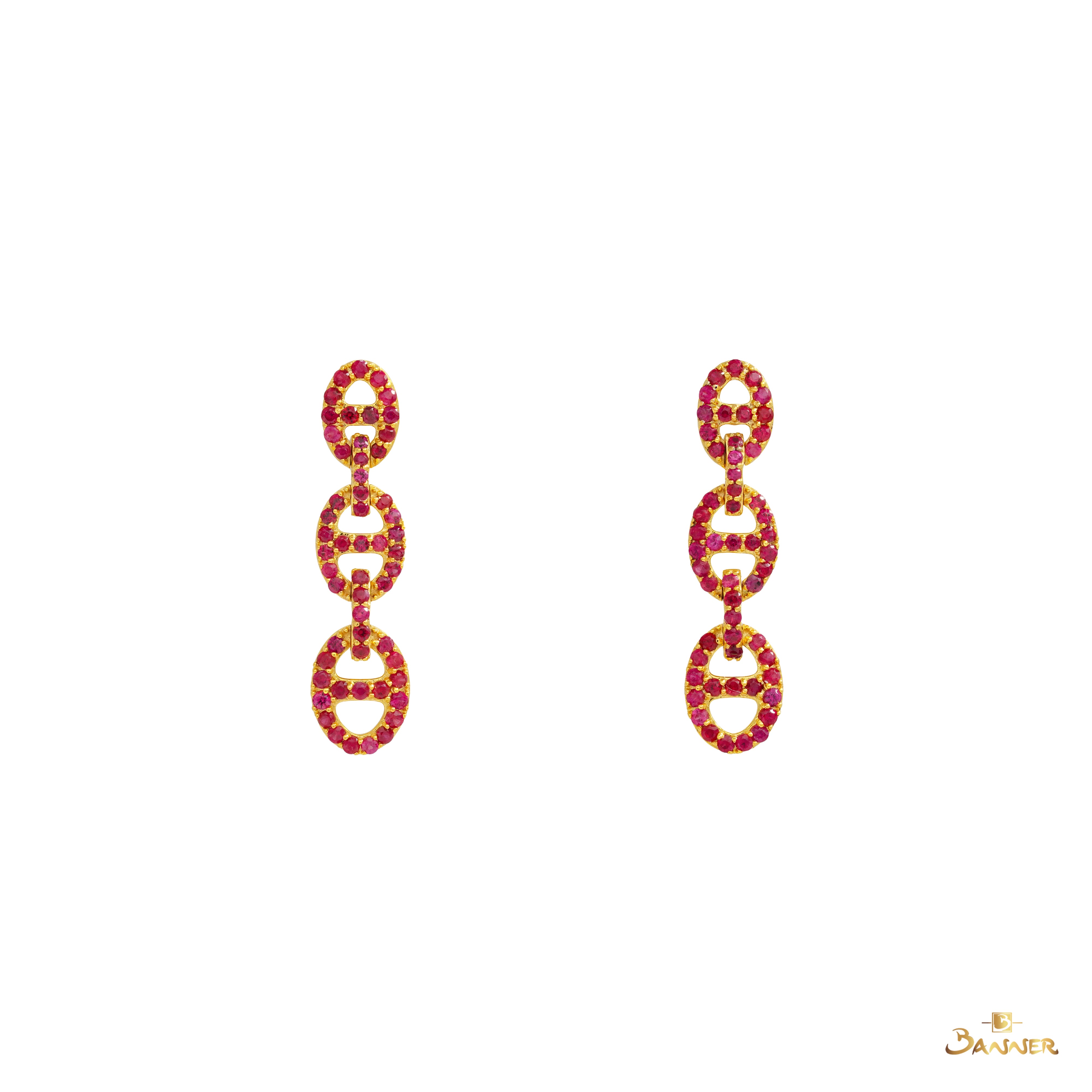 Ruby Chain Link Dangle Earrings