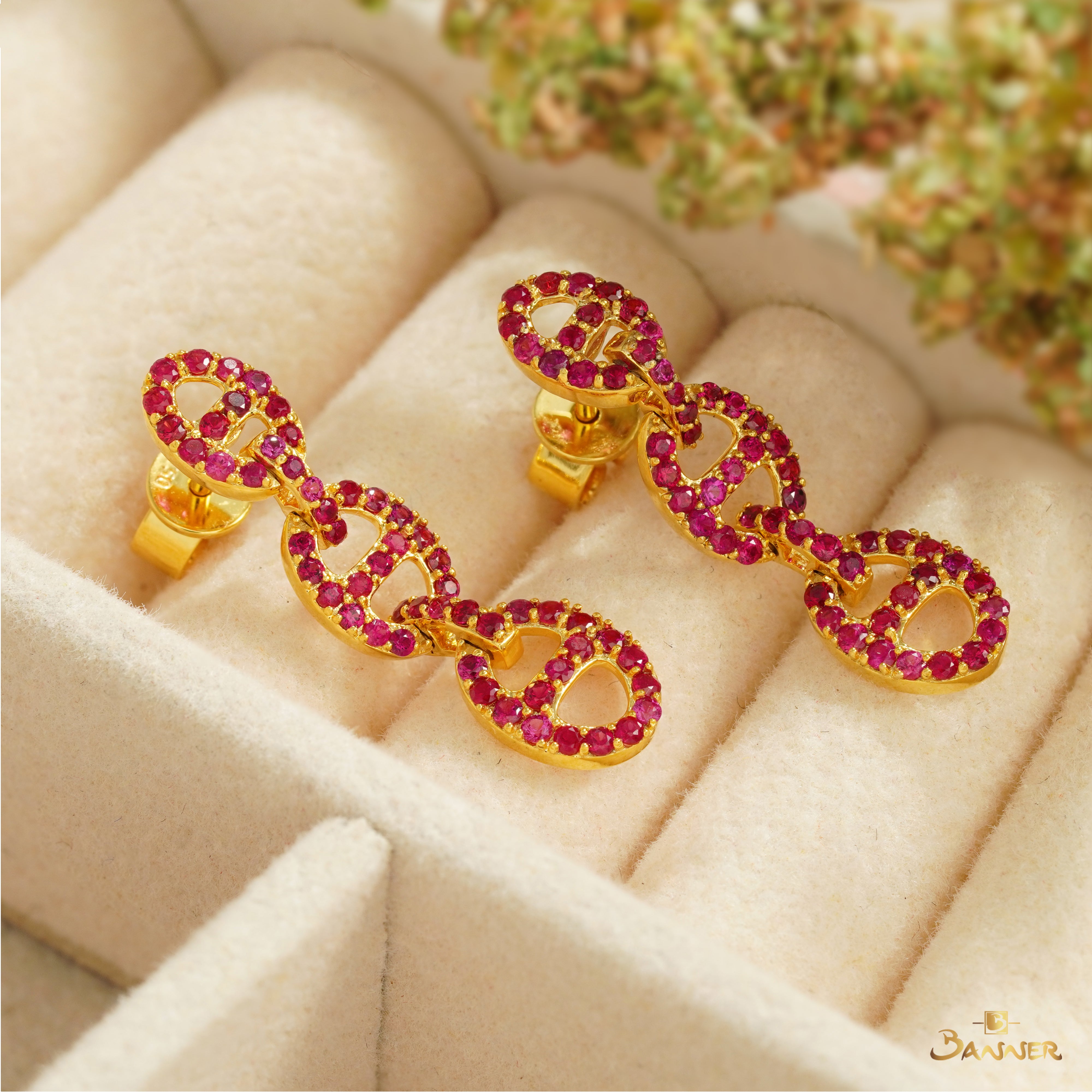 Ruby Chain Link Dangle Earrings