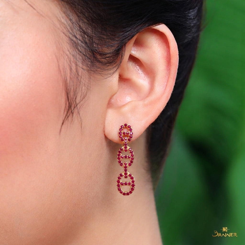 Ruby Chain Link Dangle Earrings