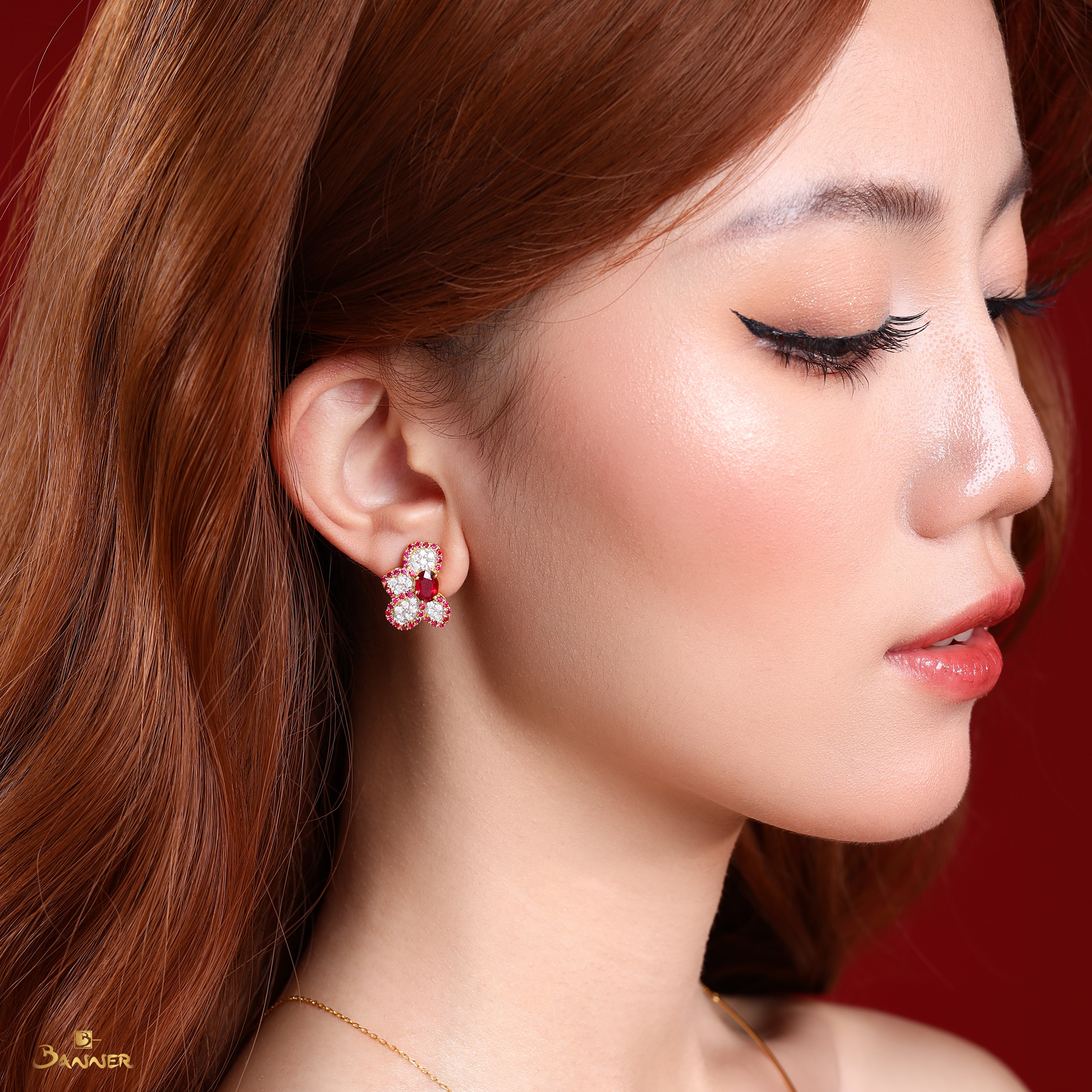Ruby and Diamond Floral Earrings