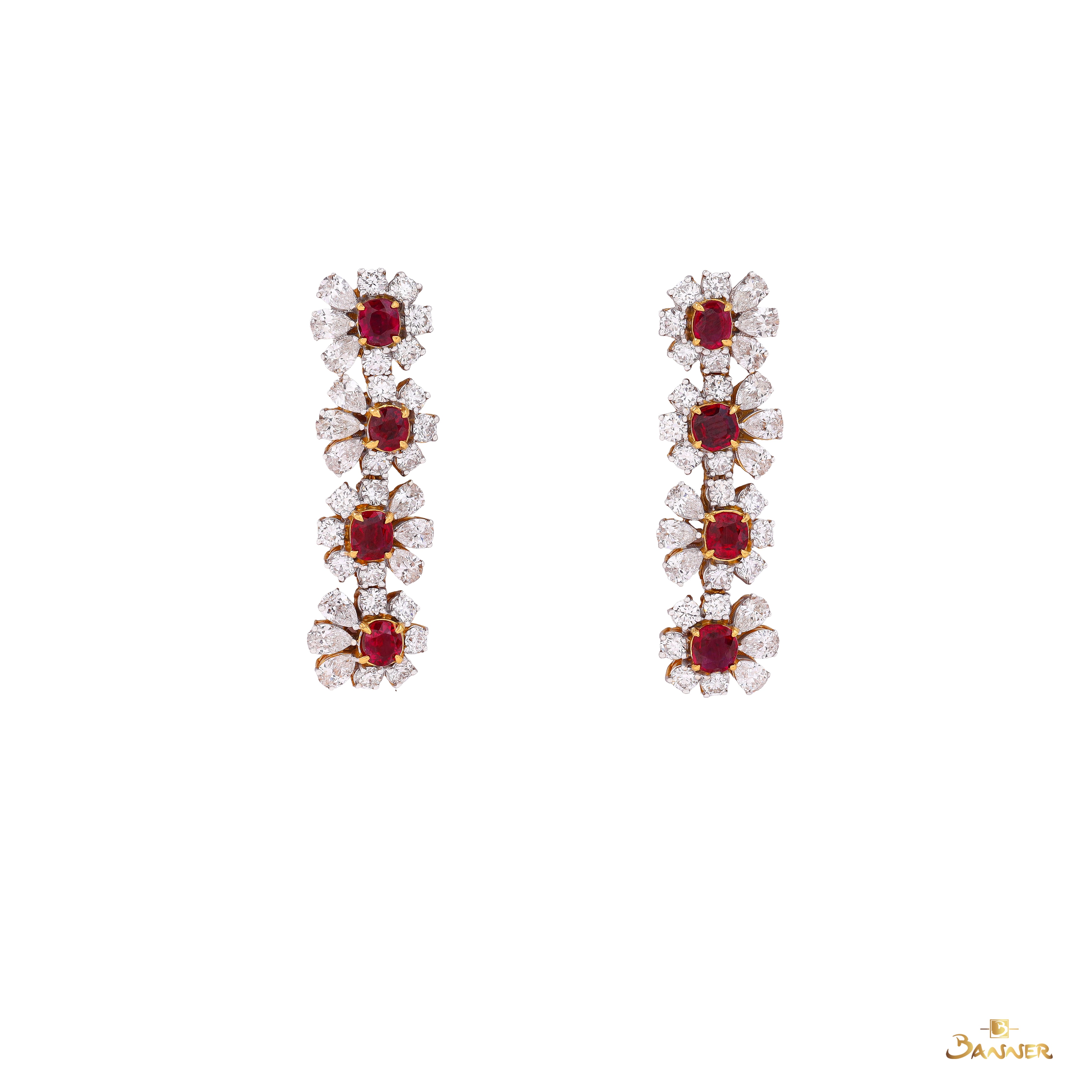 Ruby and Diamond Floral Earrings