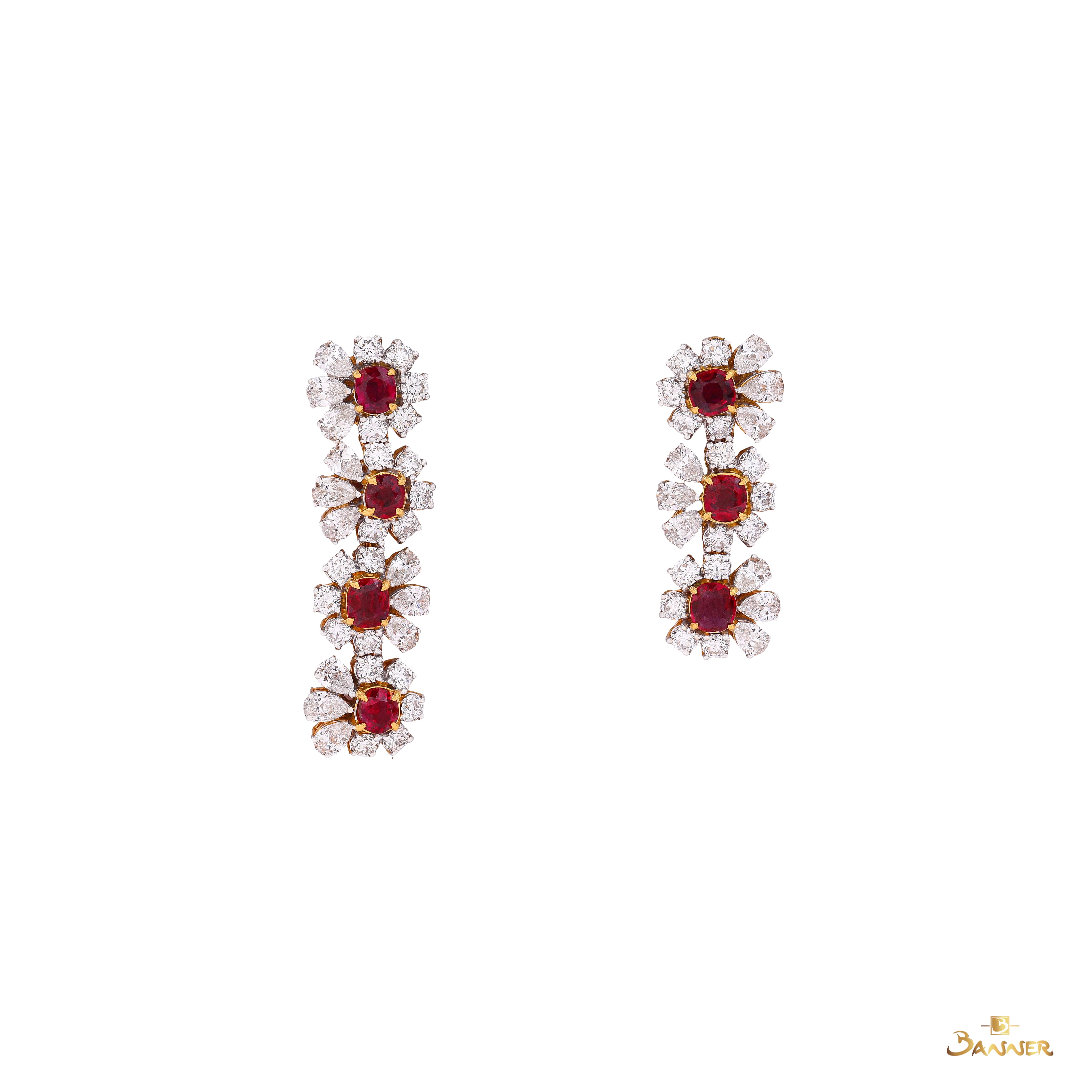 Ruby and Diamond Floral Earrings