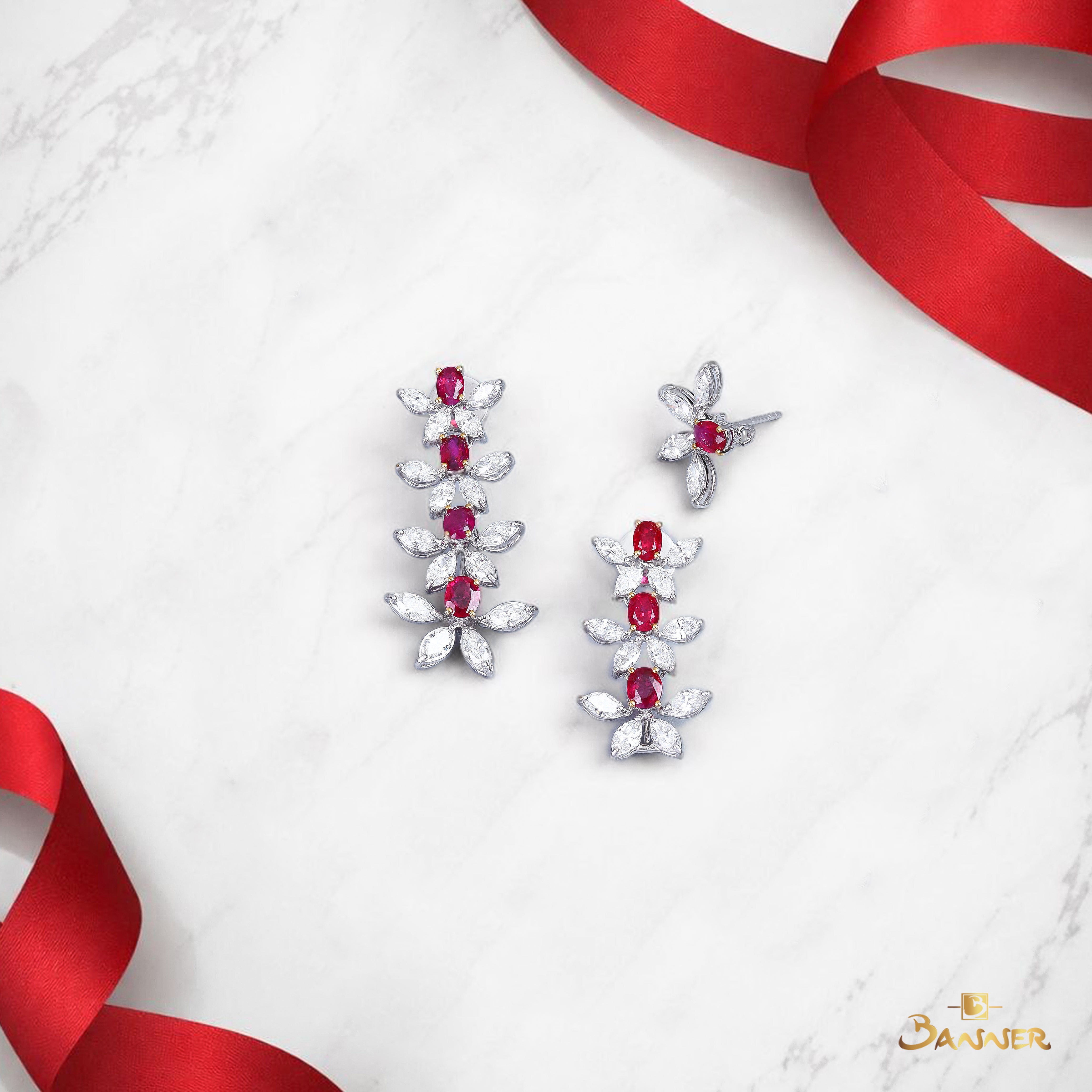 Natural Ruby and Diamond Earrings