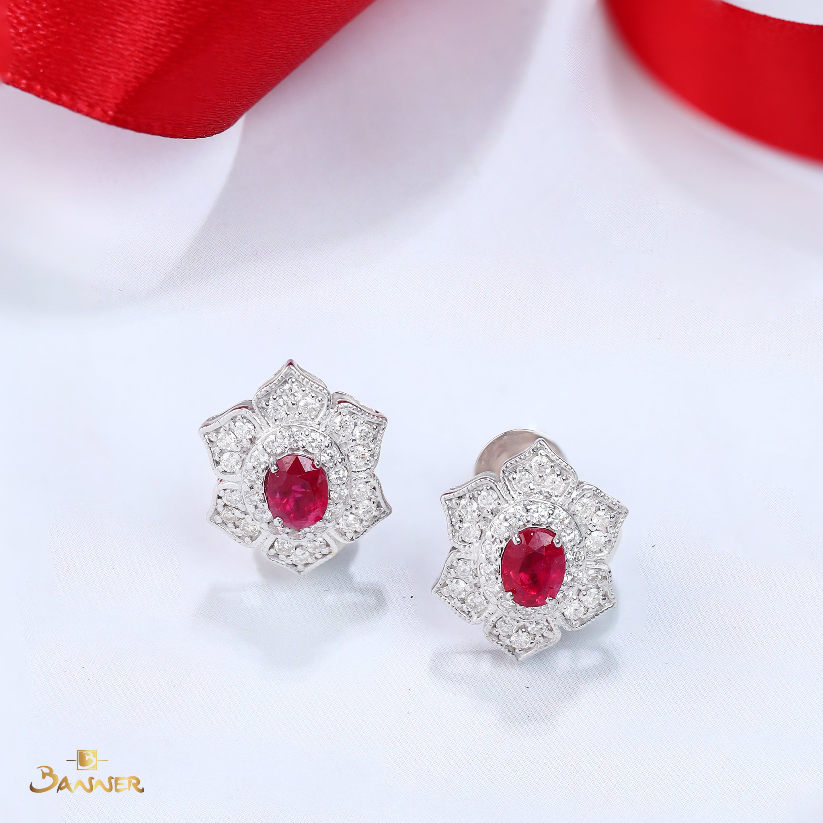Ruby and Diamond Vintage Earrings