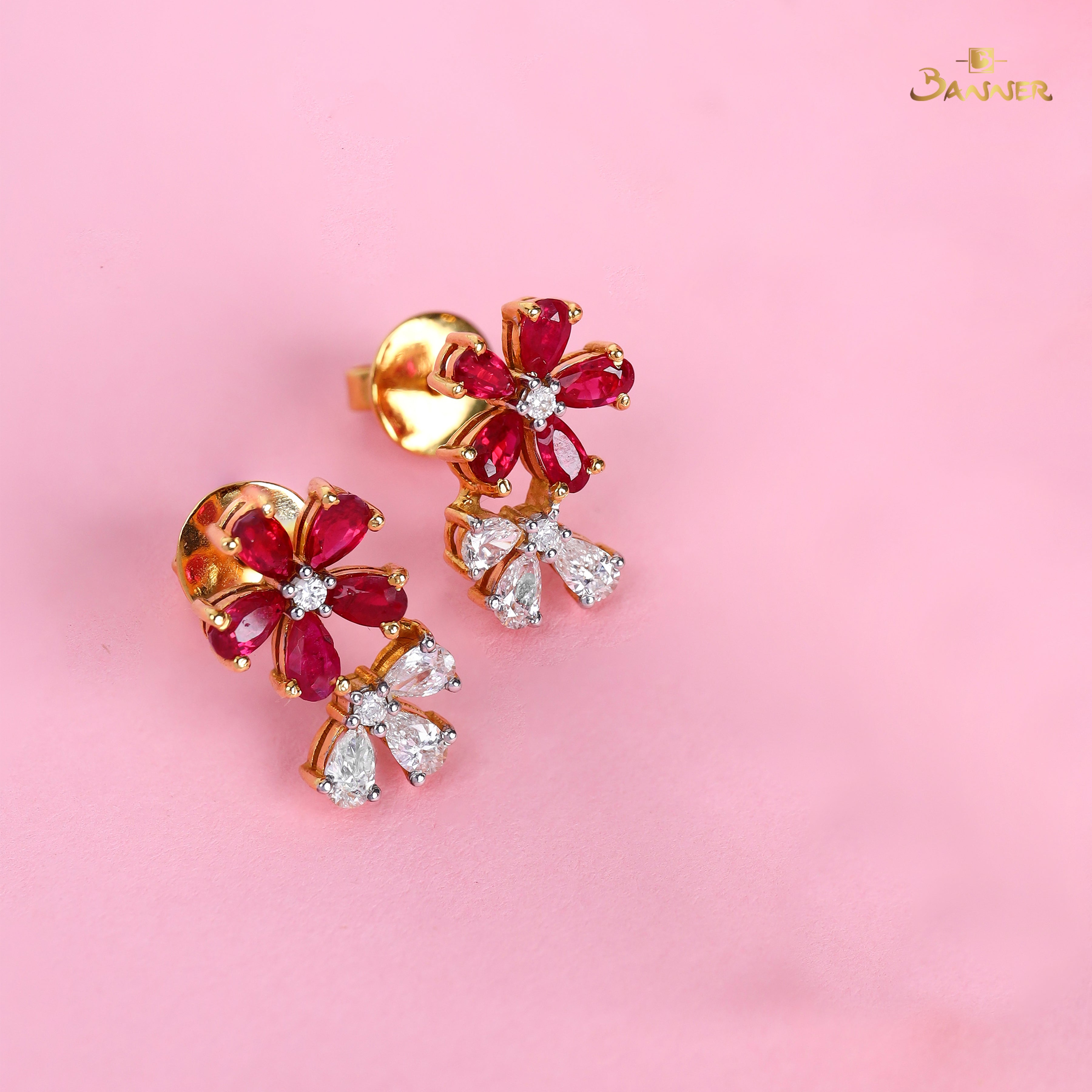 Ruby and Diamond Floral Earrings