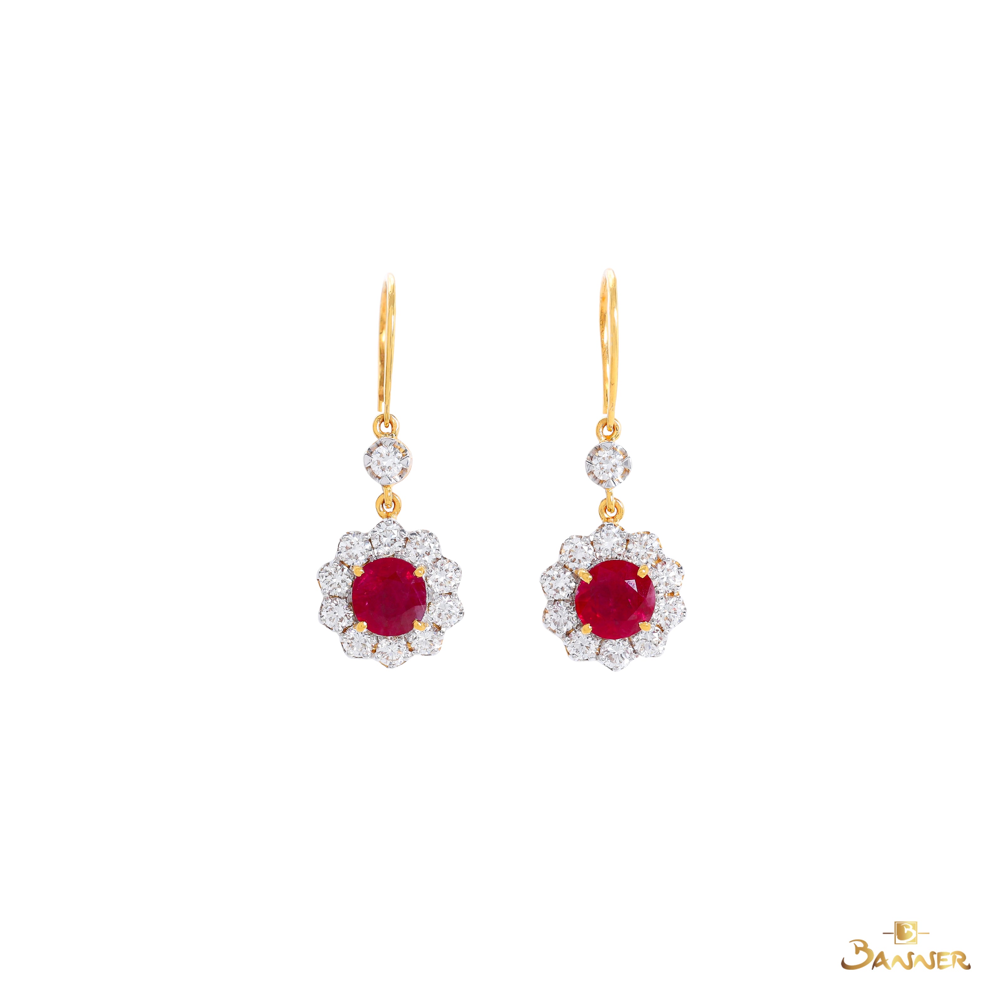 Ruby and Diamond Halo Earrings