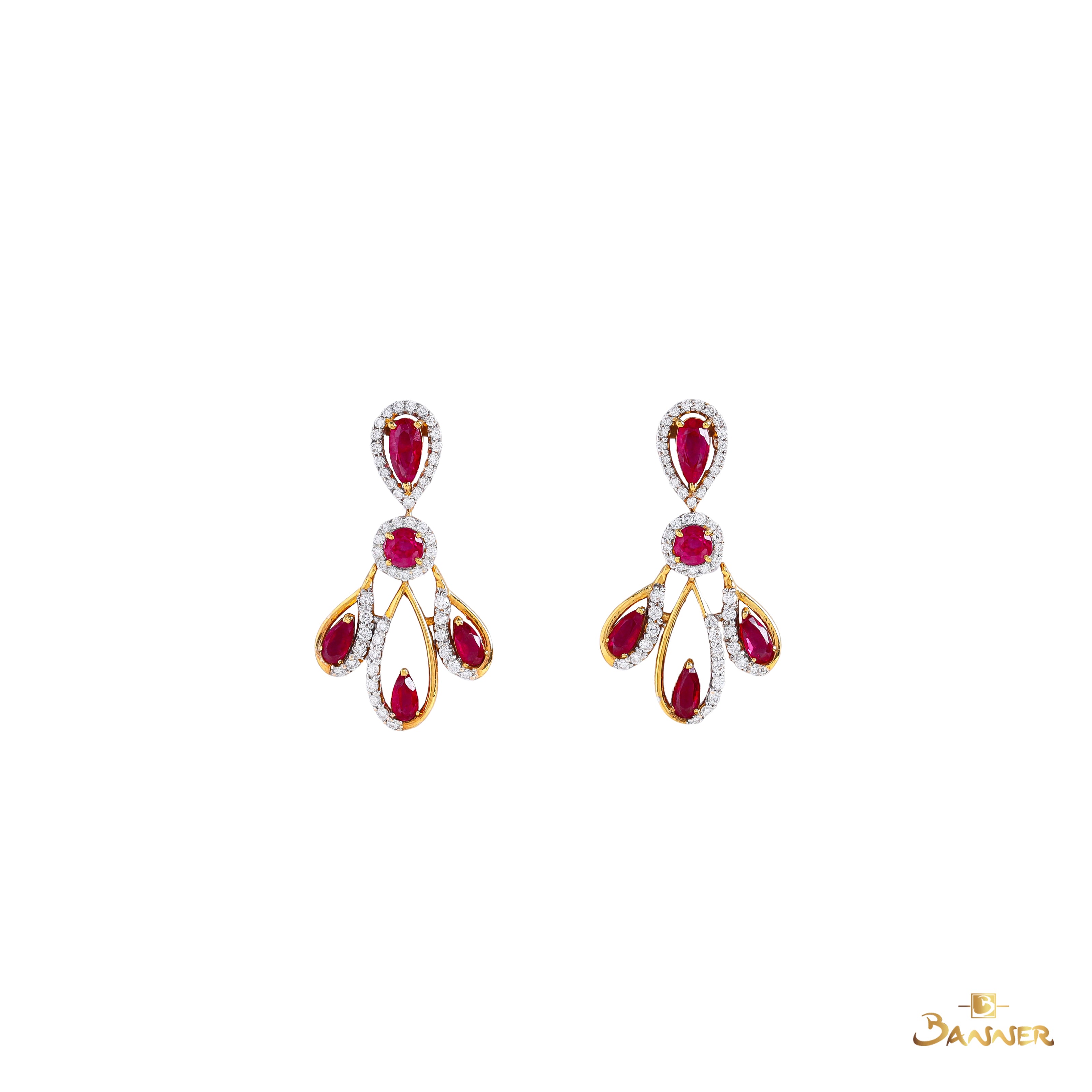 Ruby and Diamond Peacock Earrings