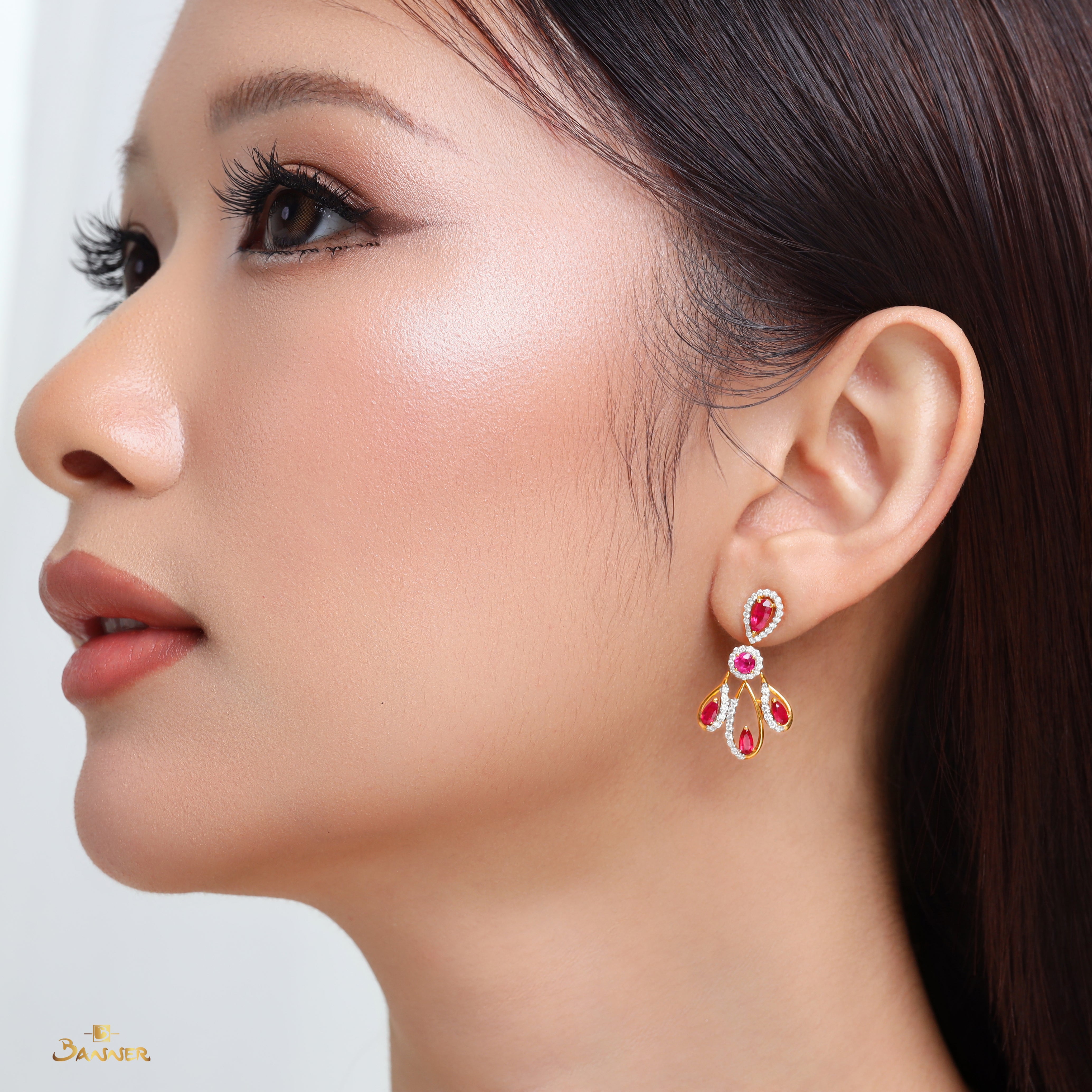 Ruby and Diamond Peacock Earrings
