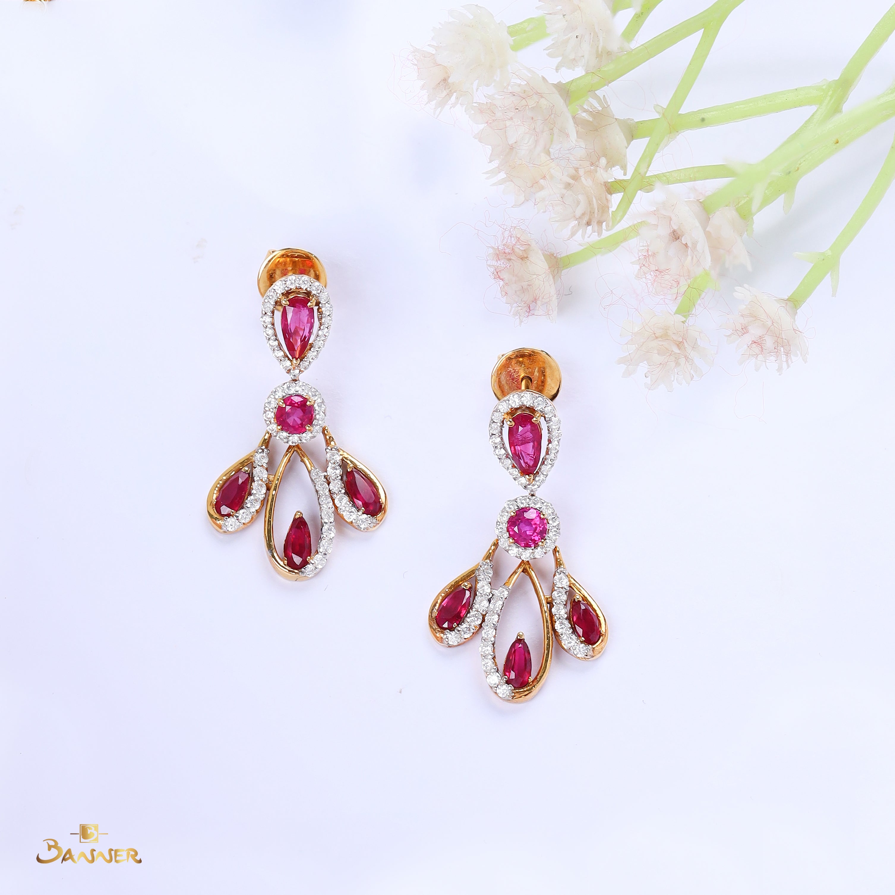 Ruby and Diamond Peacock Earrings