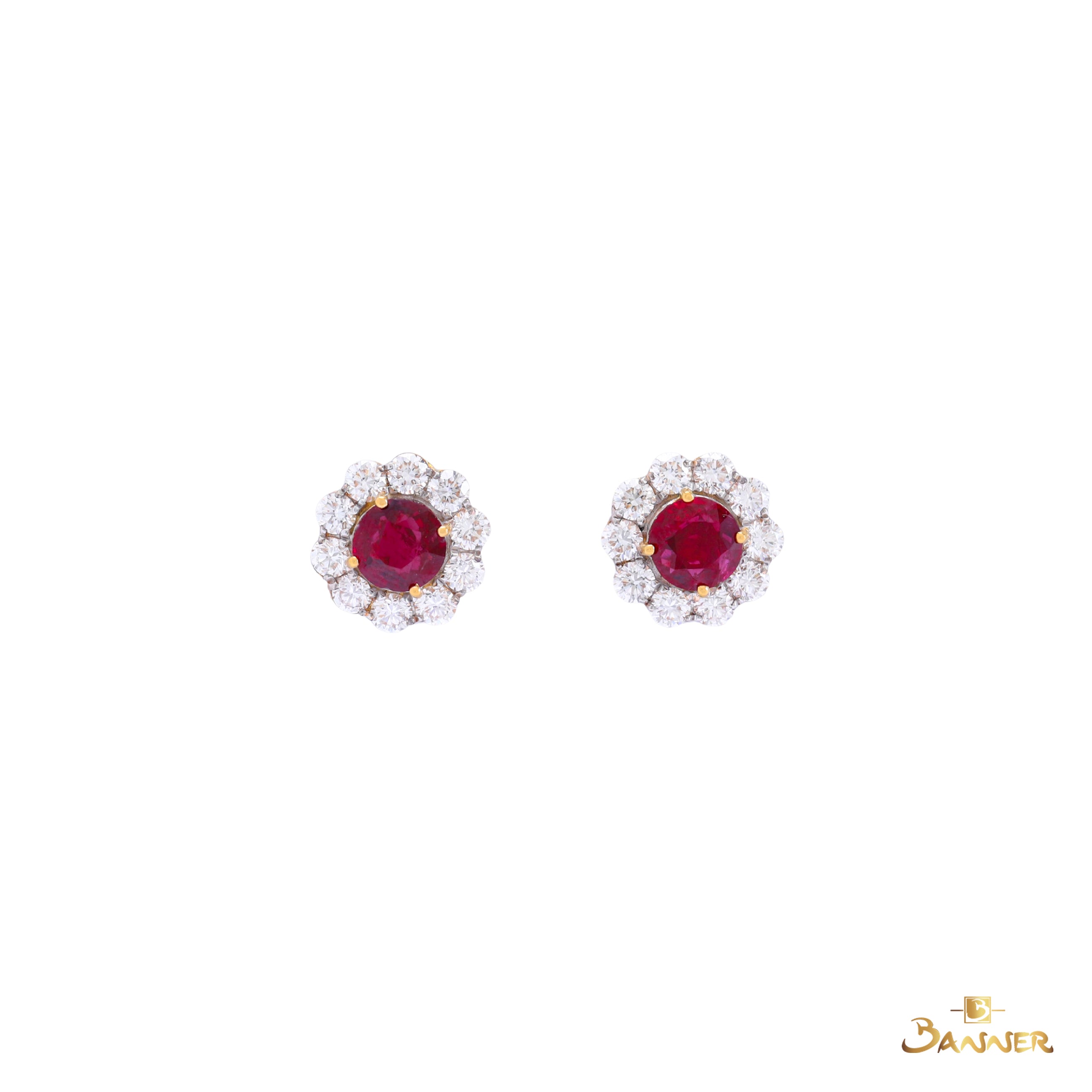 Natural Ruby and Diamond Halo Earrings