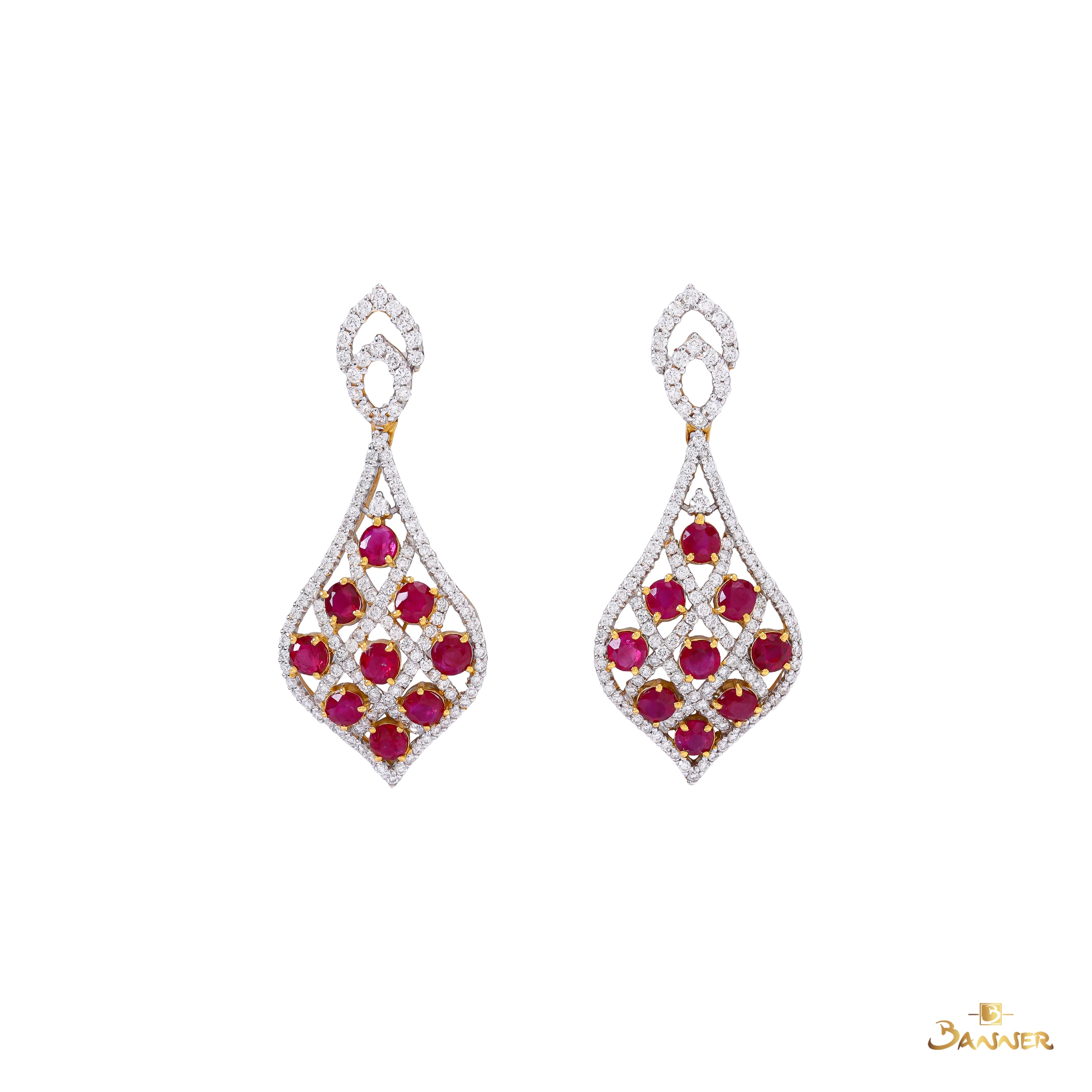Ruby and Diamond Teardrop Mesh Earrings