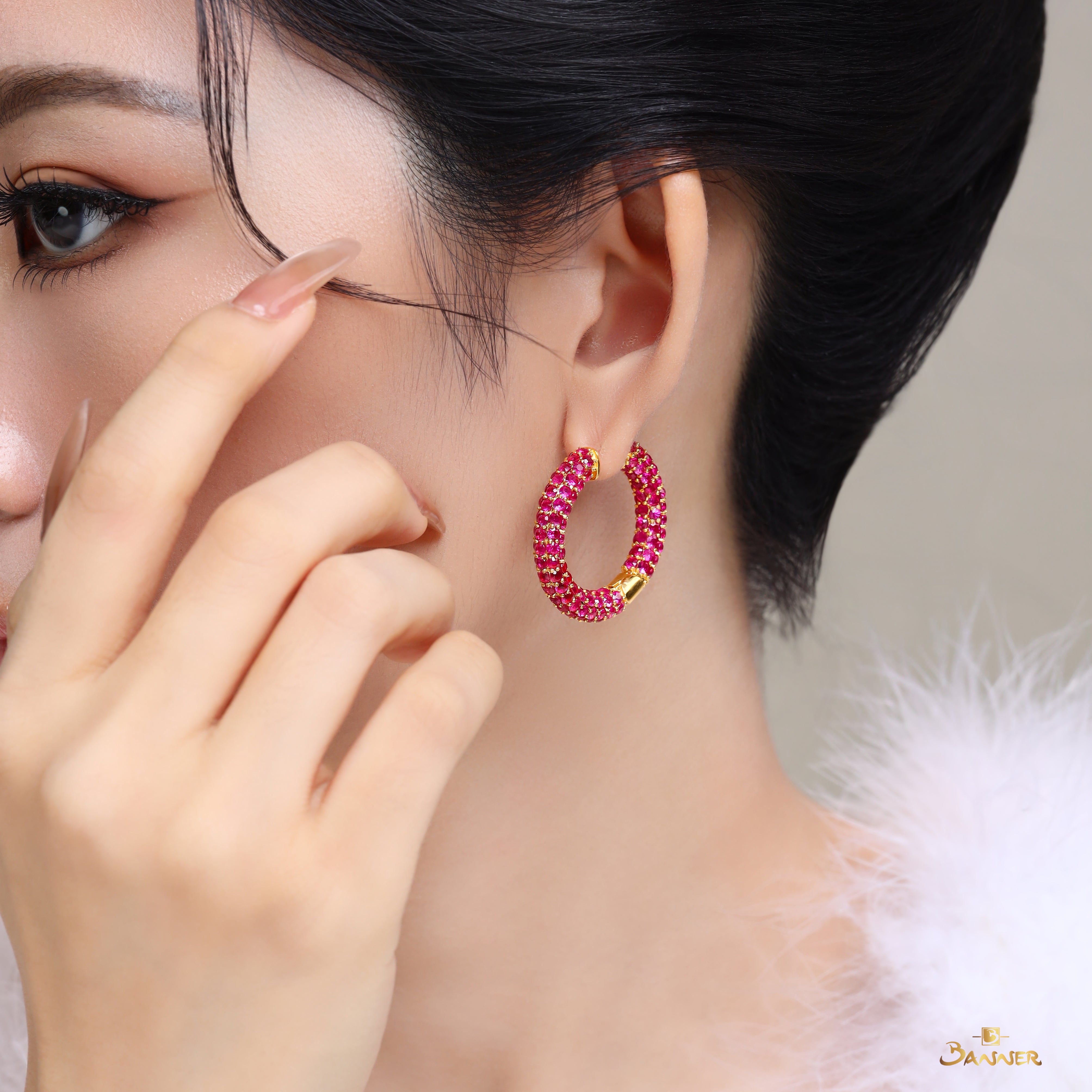 Natural Ruby Pave Huggie Earrings