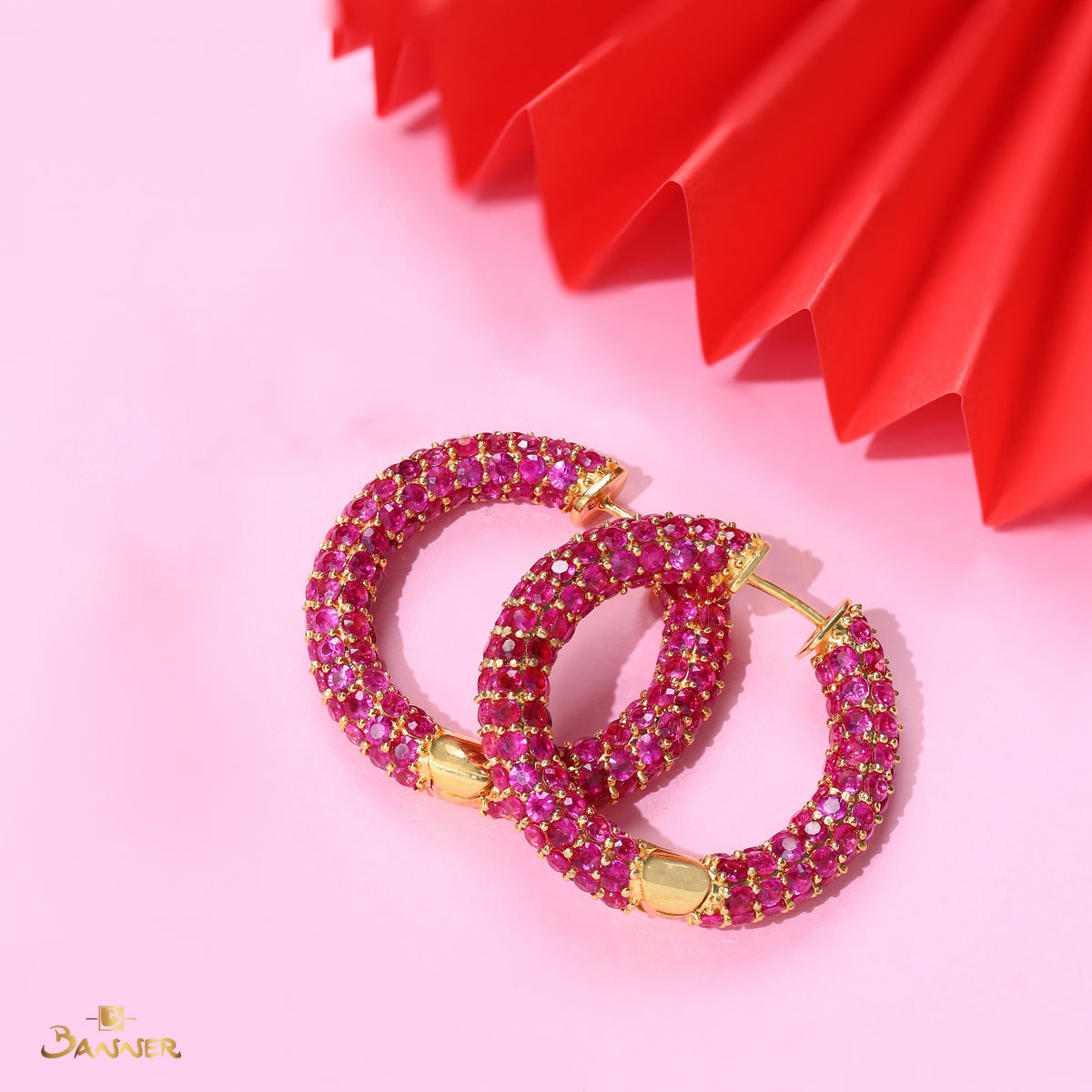 Natural Ruby Pave Huggie Earrings