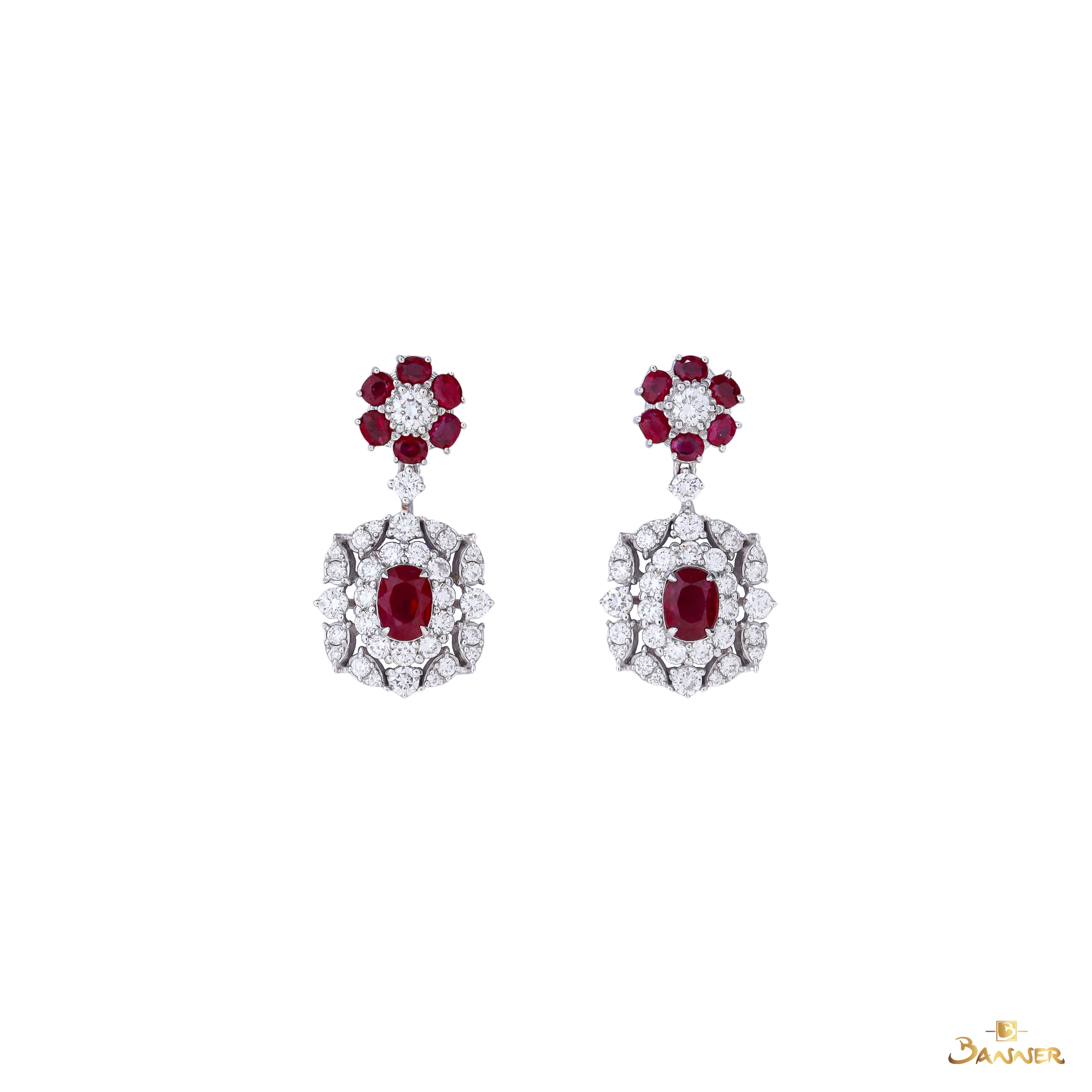Ruby and Diamond Vintage Dangle Earrings