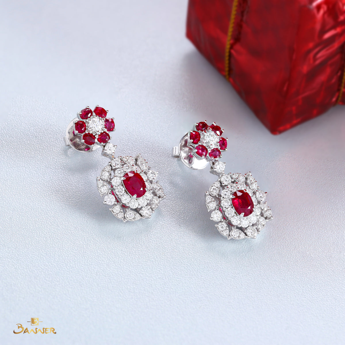 Ruby and Diamond Vintage Dangle Earrings
