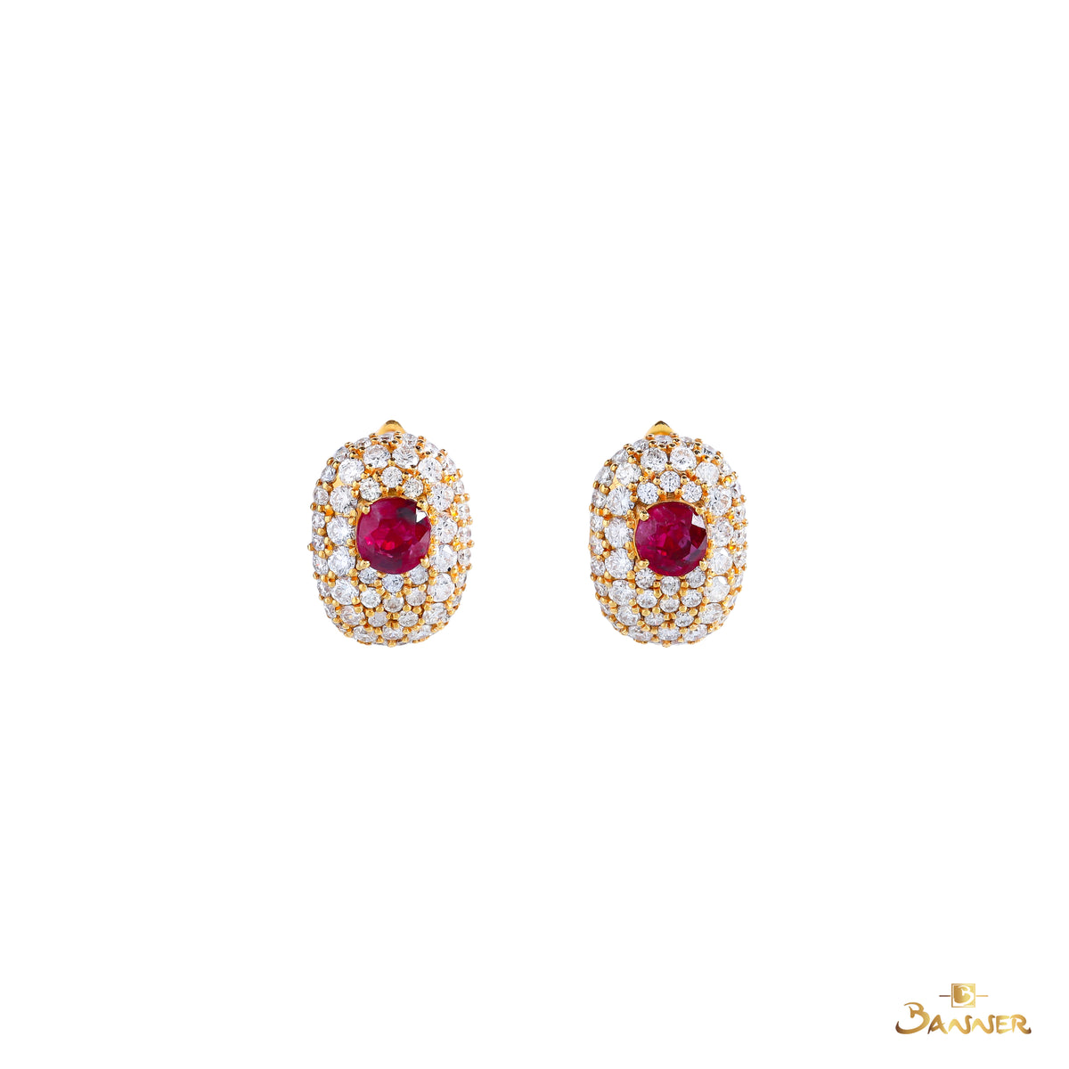 Natural Ruby and Diamond Boule Earrings
