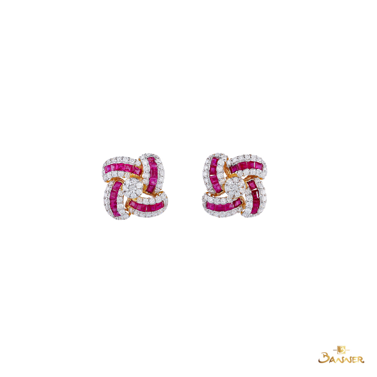 Ruby and Diamond Swirl Earrings