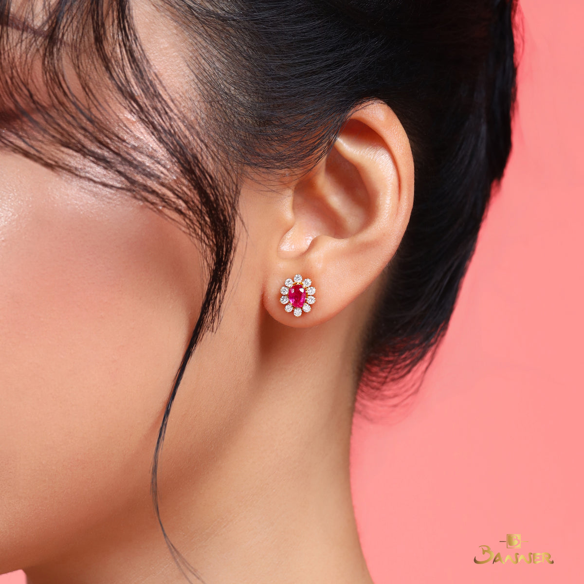Natural Ruby and Diamond Daisy Earrings
