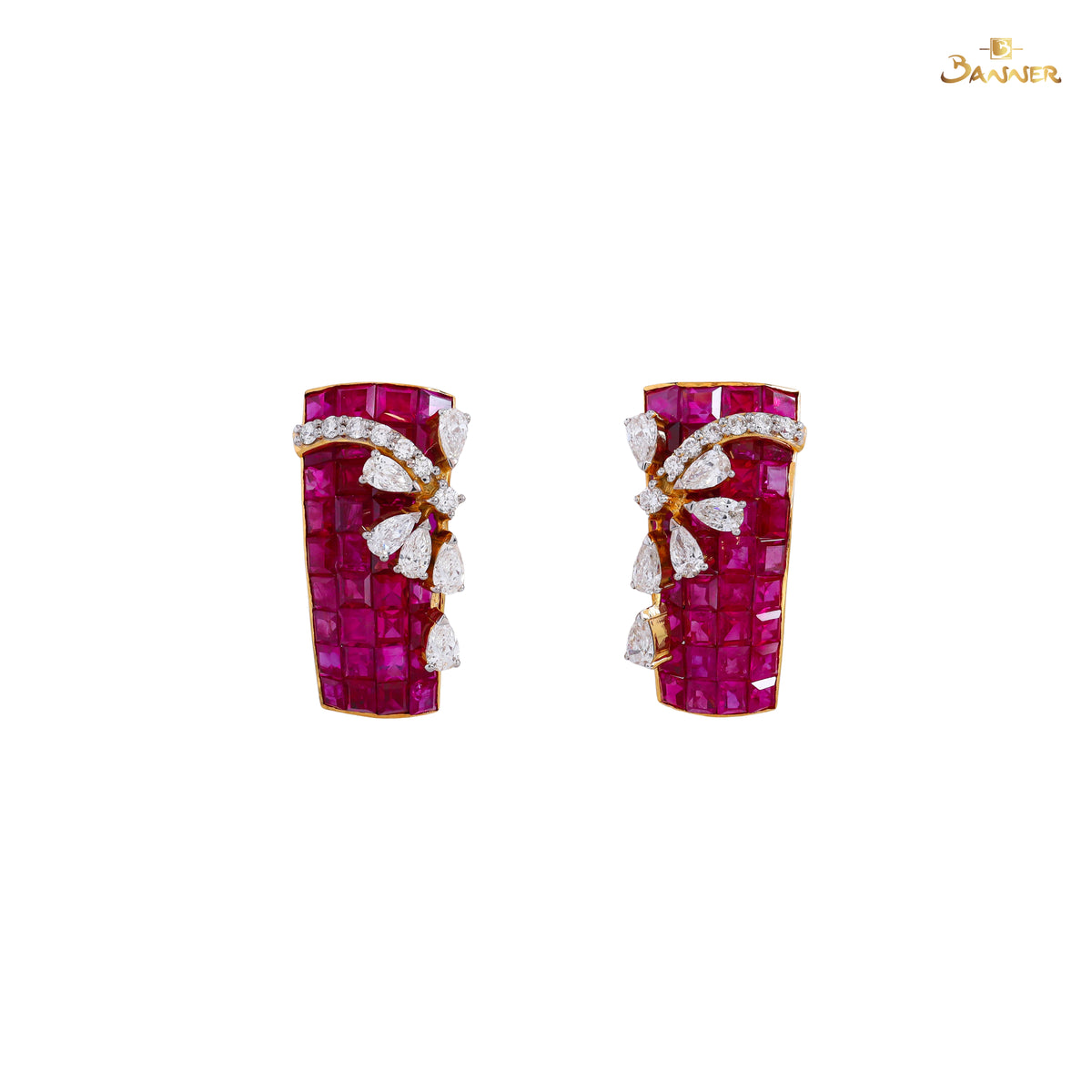 Ruby and Diamond Invisible Setting Earrings