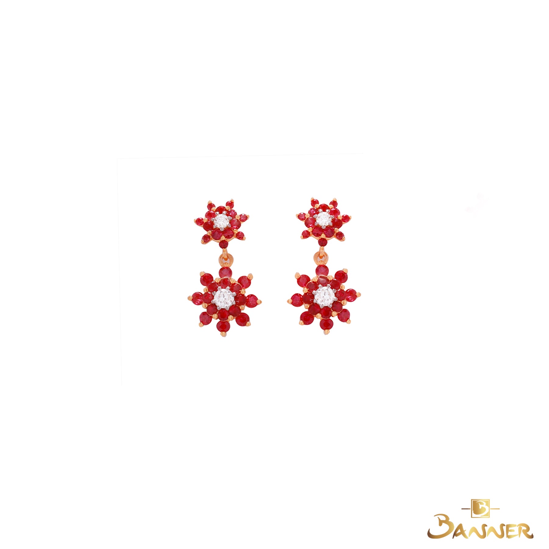 Ruby and Diamond Floral Earrings