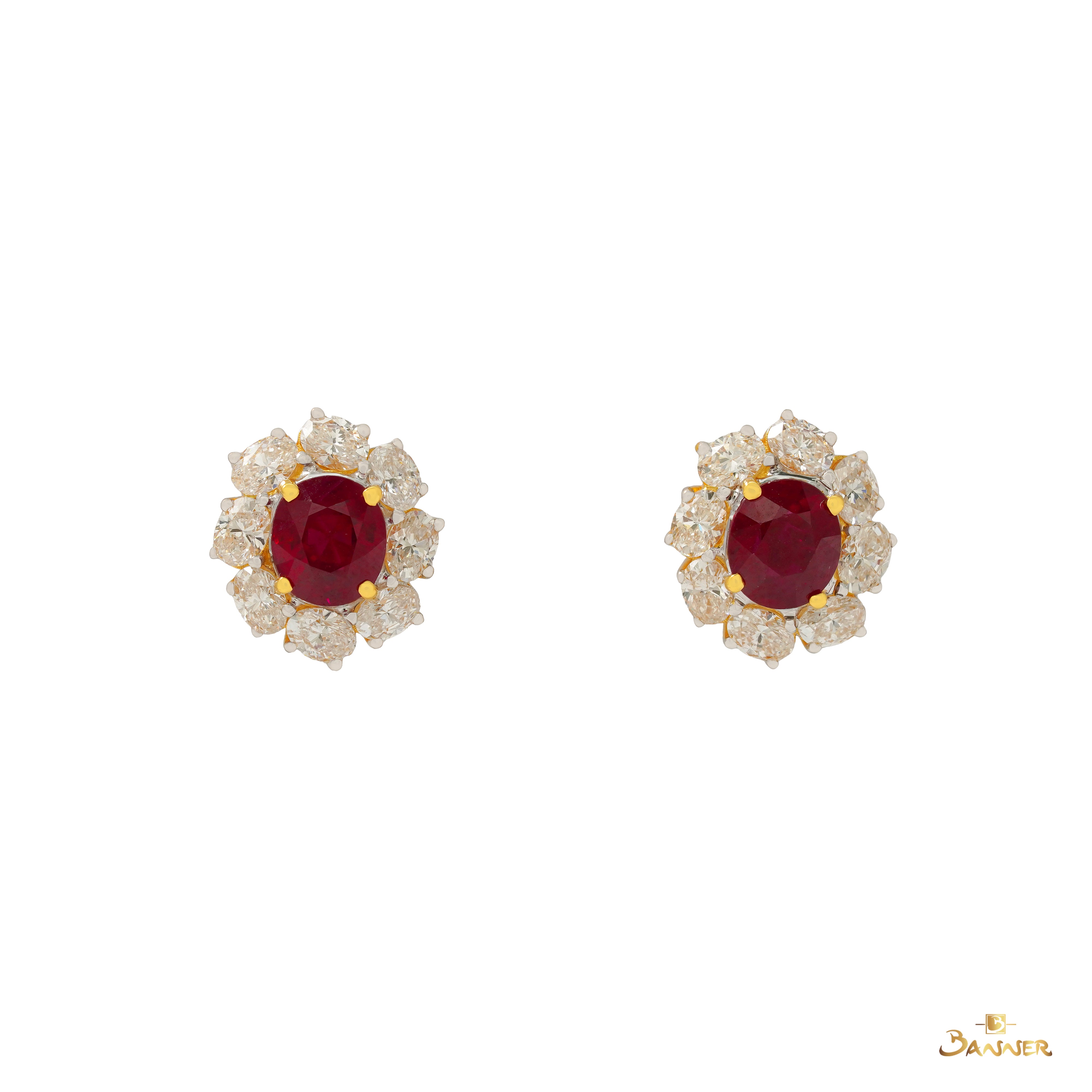 Ruby and Oval Diamond Halo Earrings