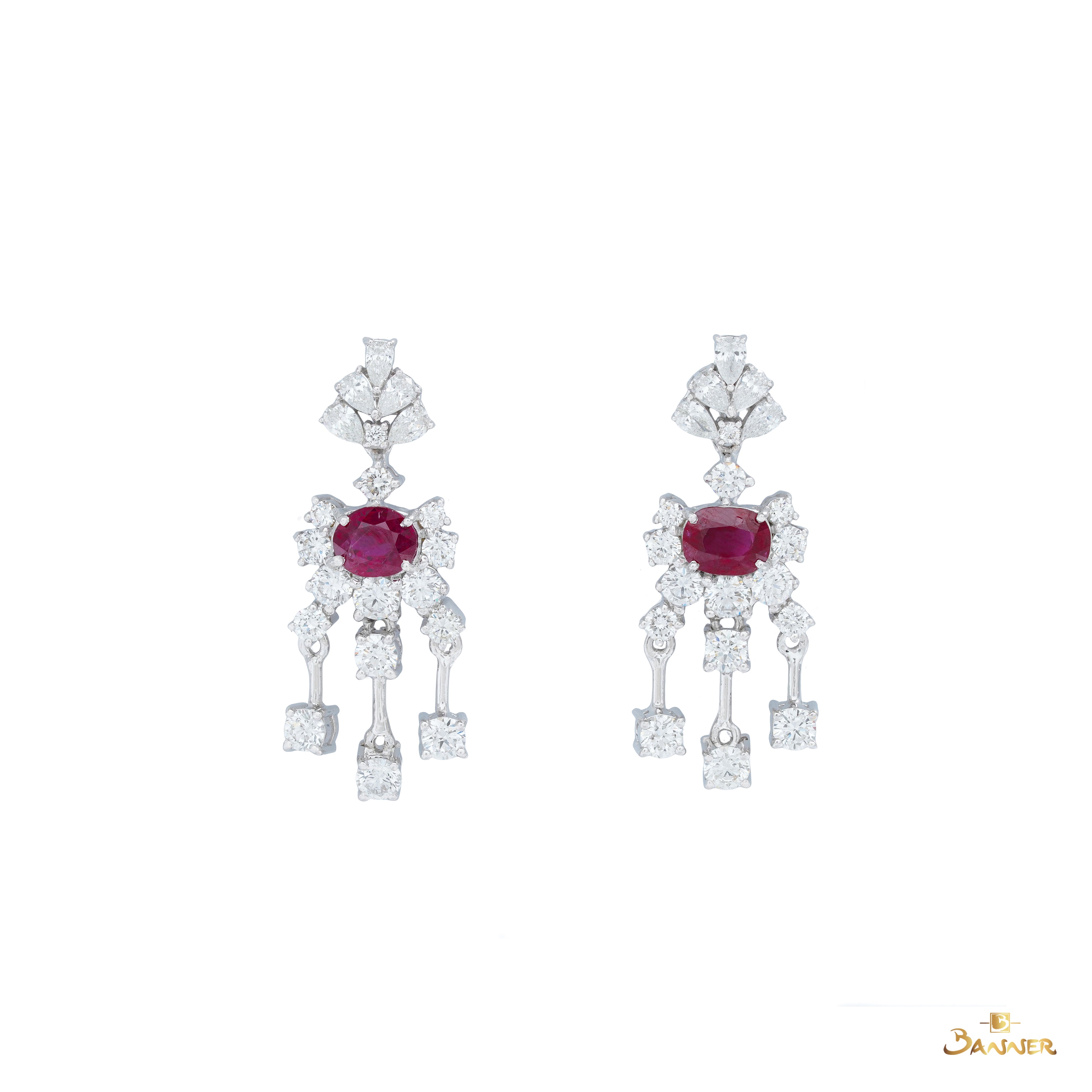 Natural Mogok Ruby and Diamond Earrings